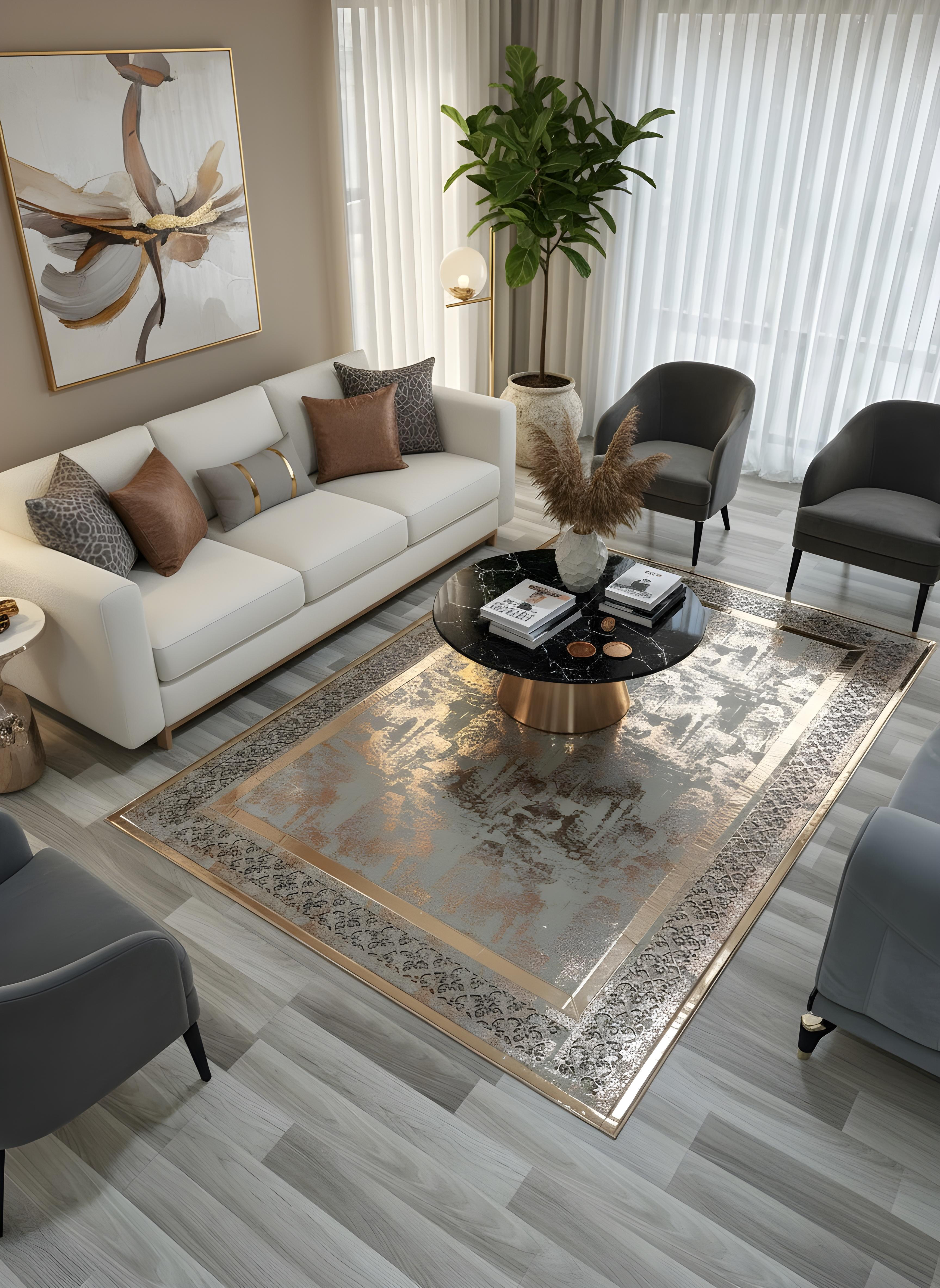 Royal Serisi Yakut - El İşçiliği ile Üretilmiş Varaklı Deri Dekoratif Halı