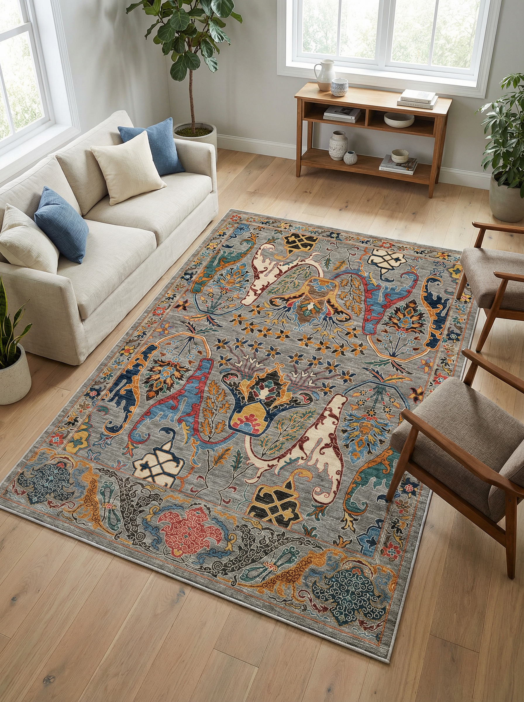 Arte VN004-3 Vintage Klasik Çiçek Figürlü Dekoratif Şönil Halı