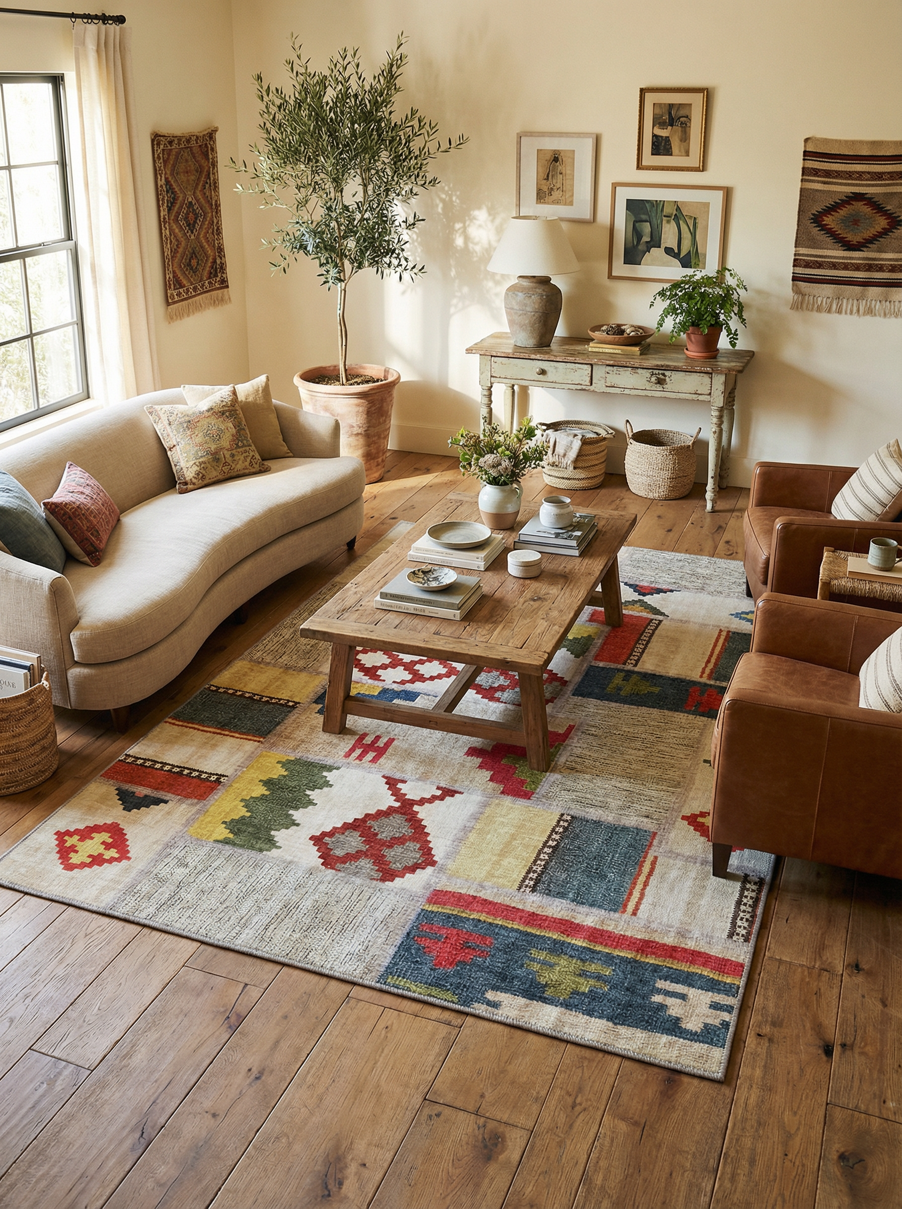 Arte VN014 İskandinav Desenli Renkli Patch Dekoratif Şönil Halı