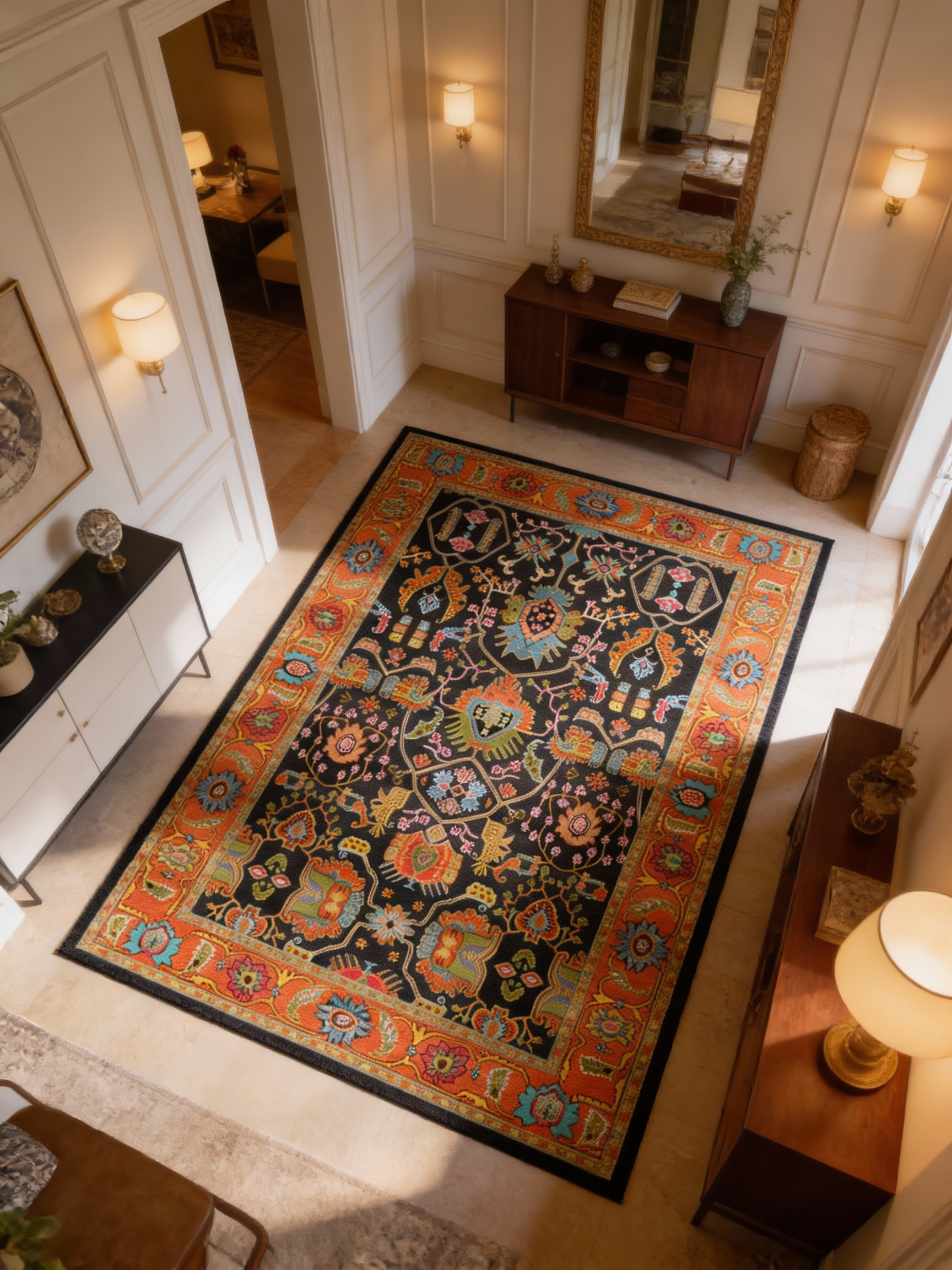 Arte VN042 Vintage Çiçek Figürlü Dekoratif Şönil Halı