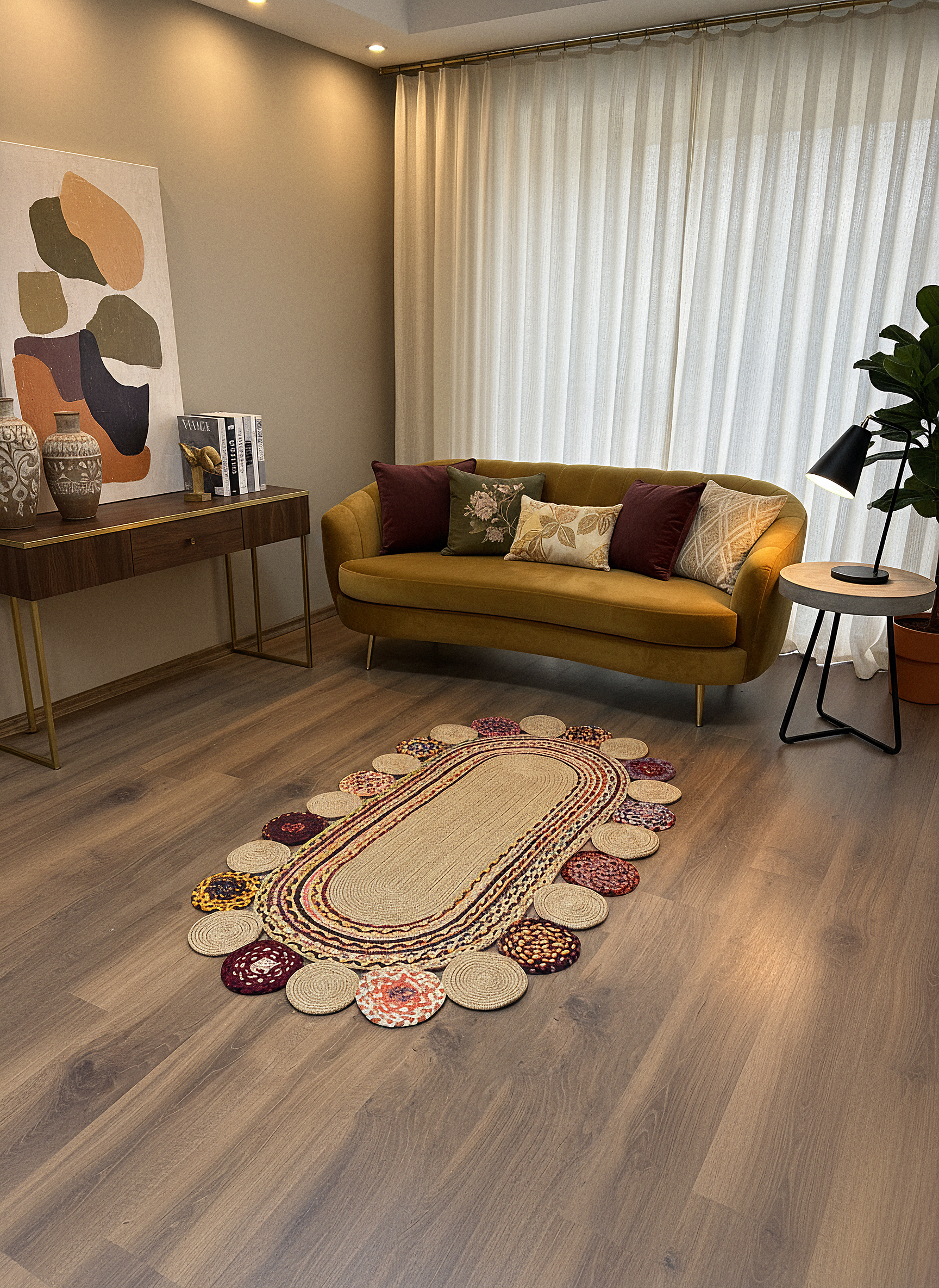 JÜT-C14 Elde Dokuma Doğal Jüt Hasır Halı