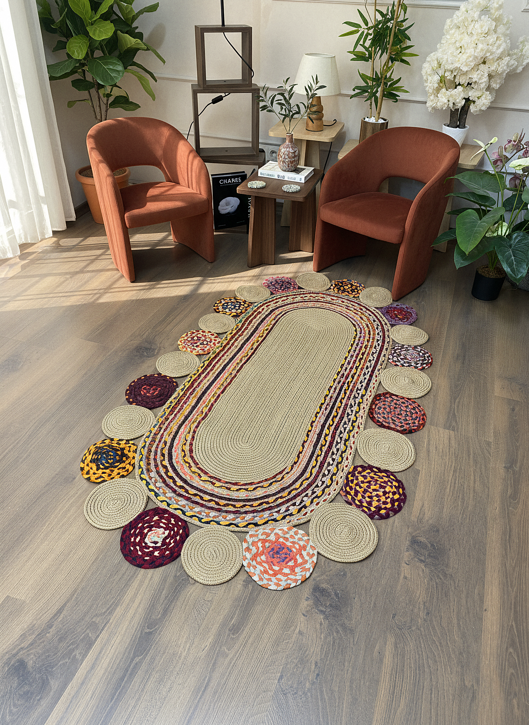 JÜT-C14 Elde Dokuma Doğal Jüt Hasır Halı