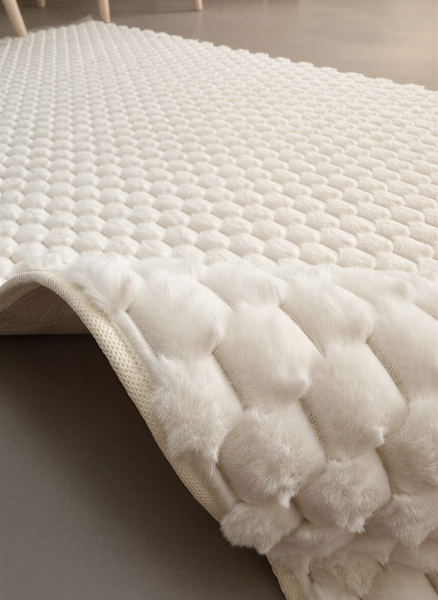 TAVŞAN PETEK KREM - Kaymaz Deri Taban Tavşan Shaggy Yatak Odası Oturma Odası Çocuk Odası Halısı