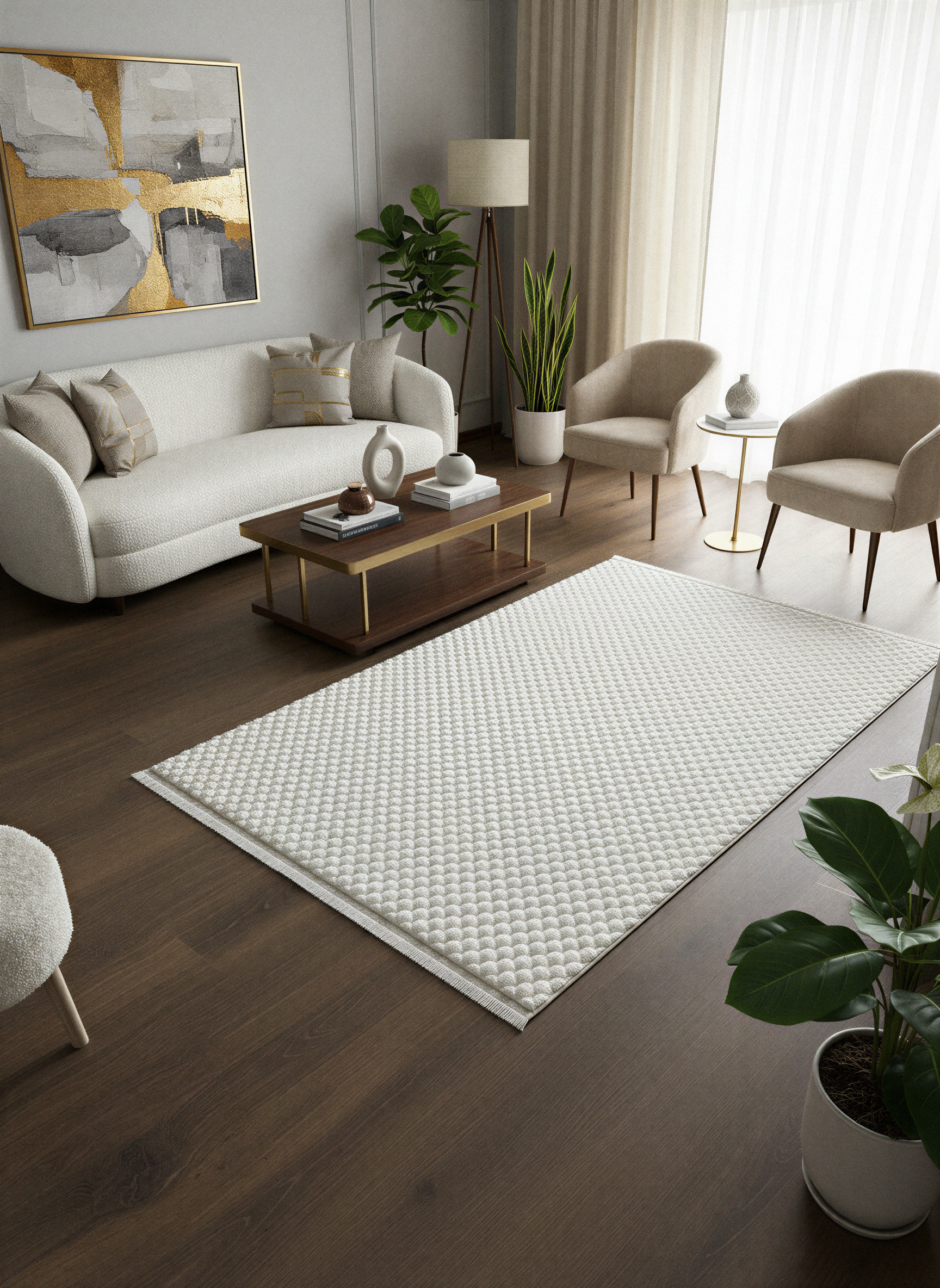 TAVŞAN PETEK KREM - Kaymaz Deri Taban Tavşan Shaggy Yatak Odası Oturma Odası Çocuk Odası Halısı