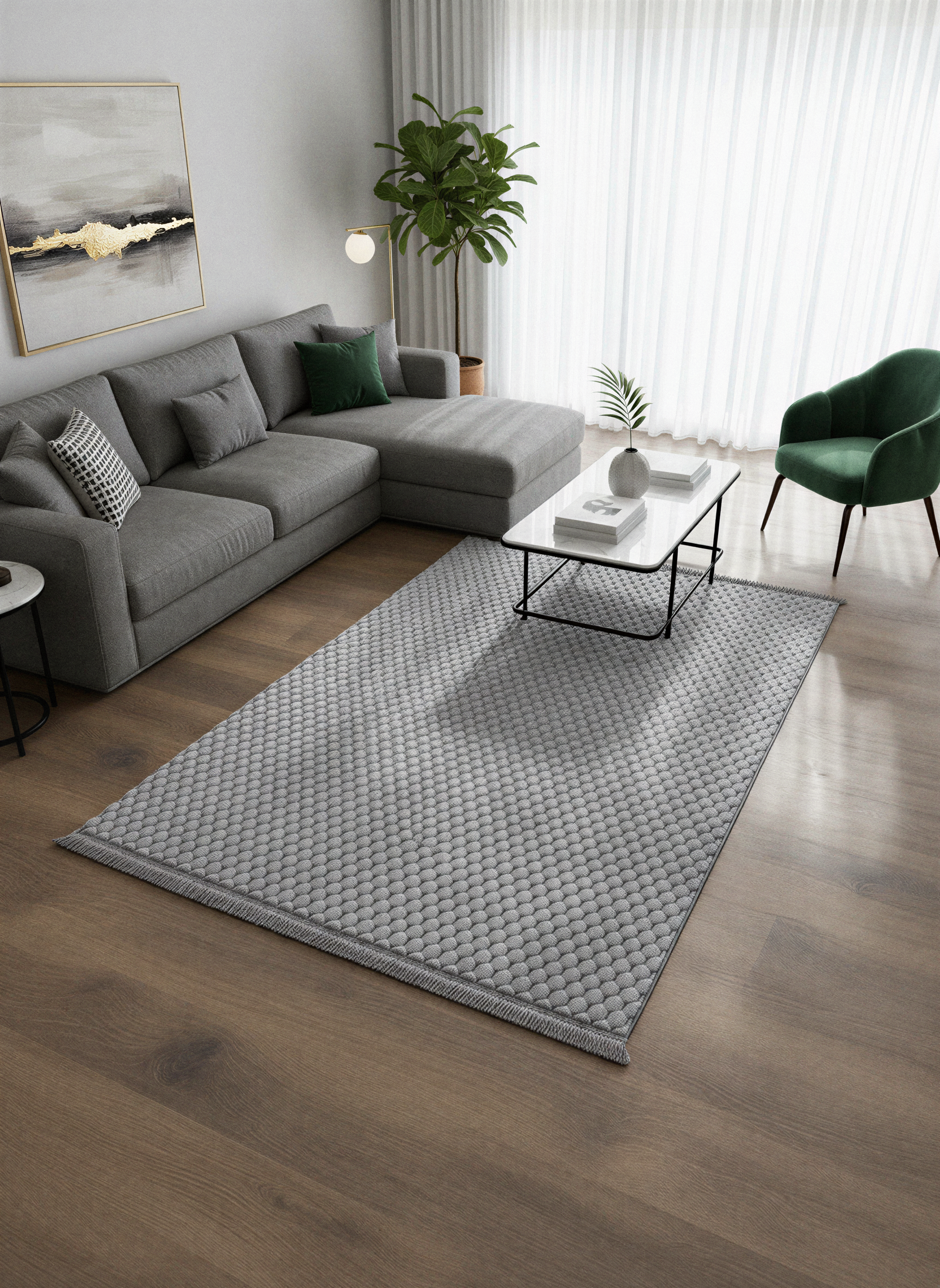 TAVŞAN PETEK GRİ - Kaymaz Deri Taban Tavşan Shaggy Yatak Odası Oturma Odası Çocuk Odası Halısı