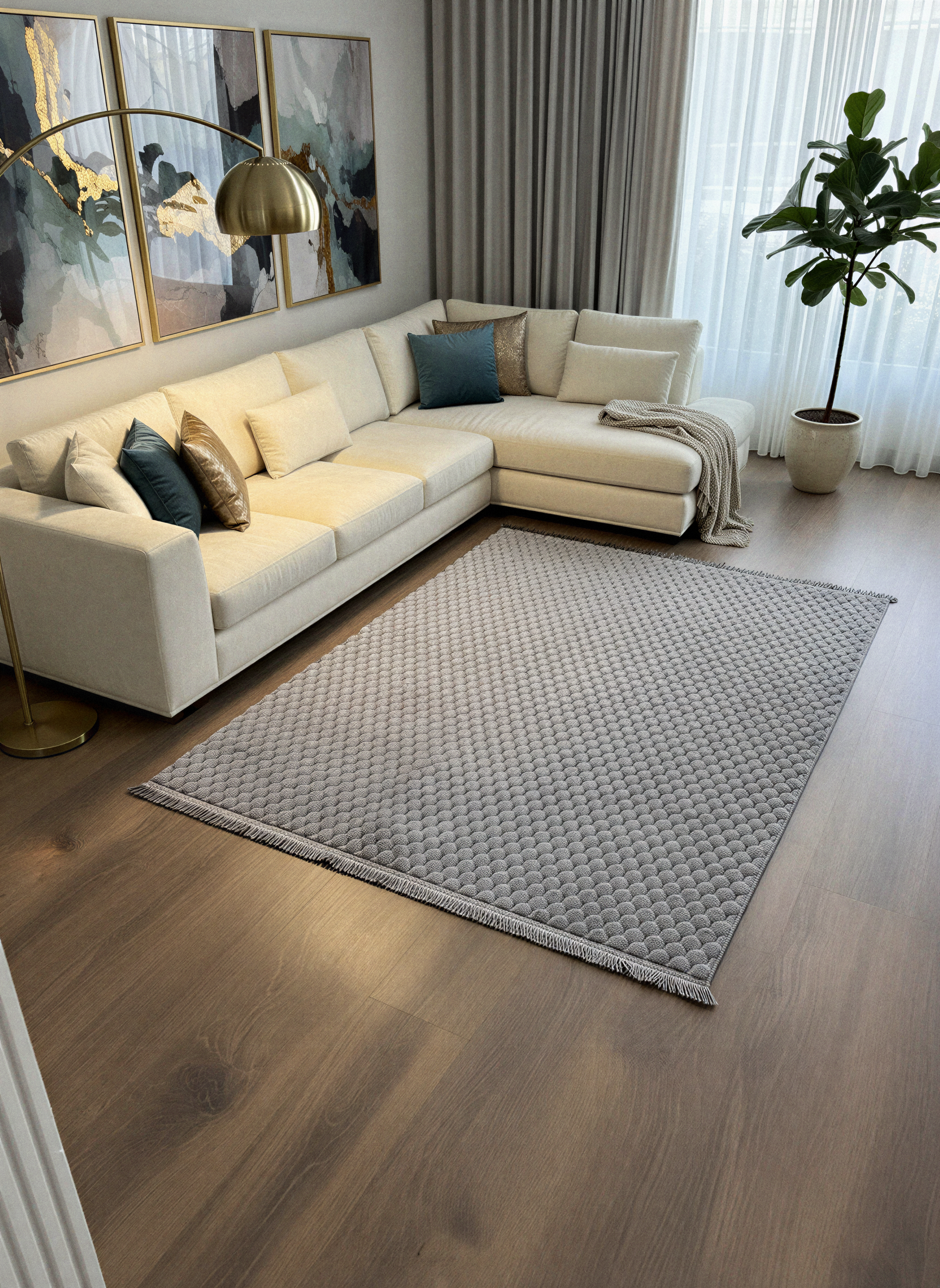 TAVŞAN PETEK GRİ - Kaymaz Deri Taban Tavşan Shaggy Yatak Odası Oturma Odası Çocuk Odası Halısı