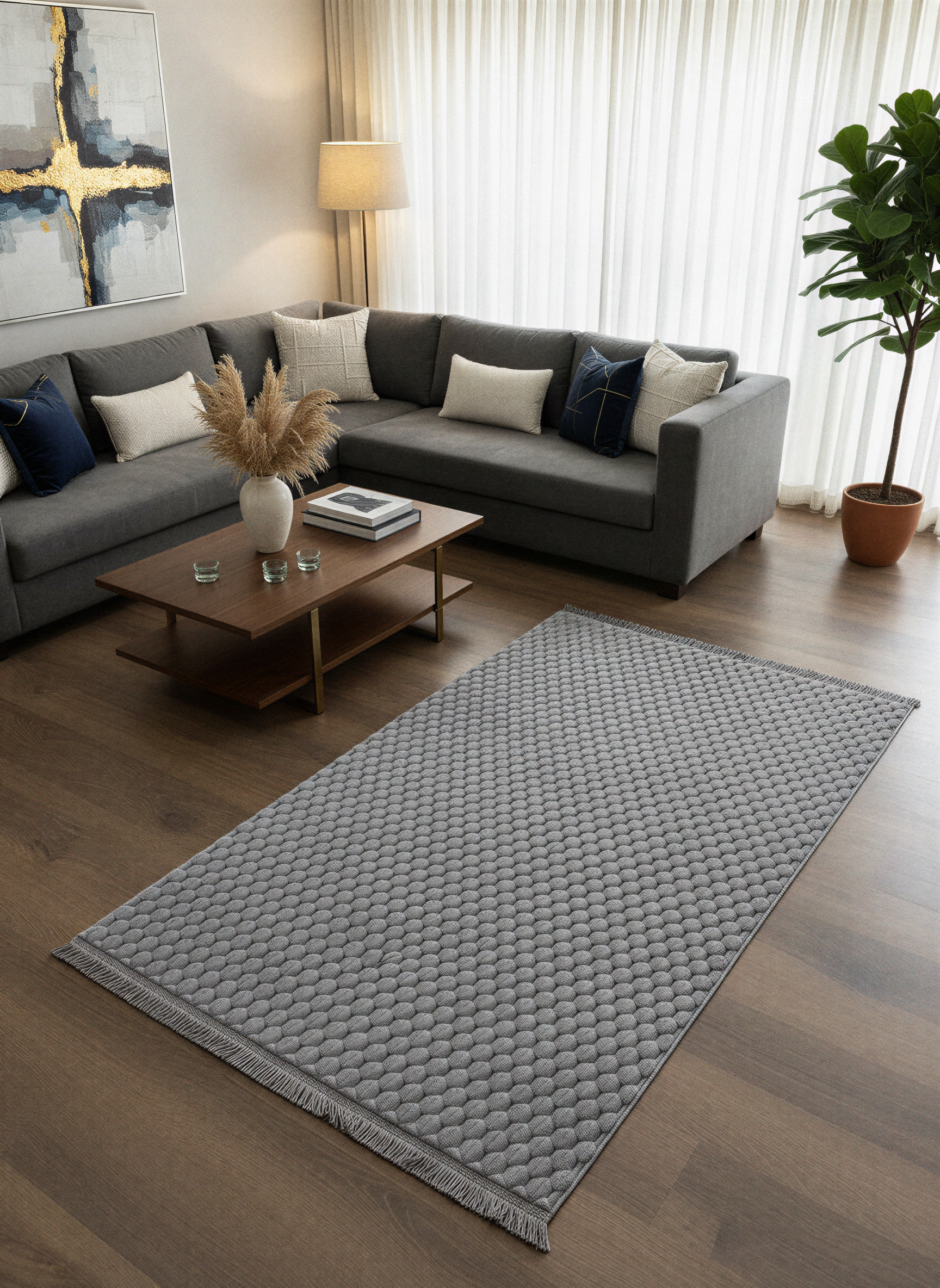 TAVŞAN PETEK GRİ - Kaymaz Deri Taban Tavşan Shaggy Yatak Odası Oturma Odası Çocuk Odası Halısı