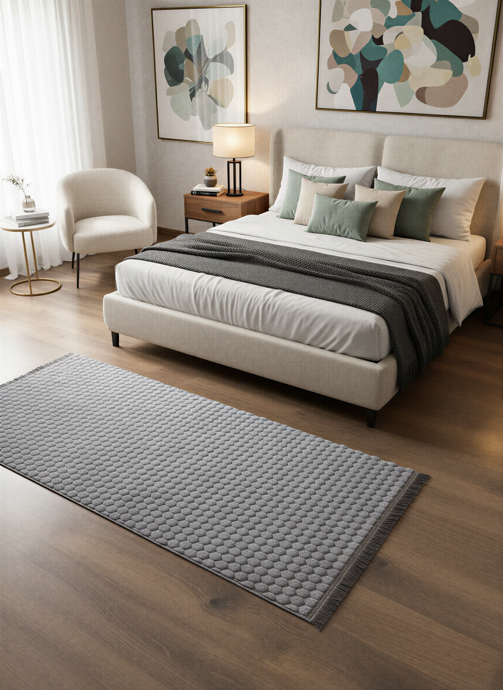 TAVŞAN PETEK GRİ - Kaymaz Deri Taban Tavşan Shaggy Yatak Odası Oturma Odası Çocuk Odası Halısı