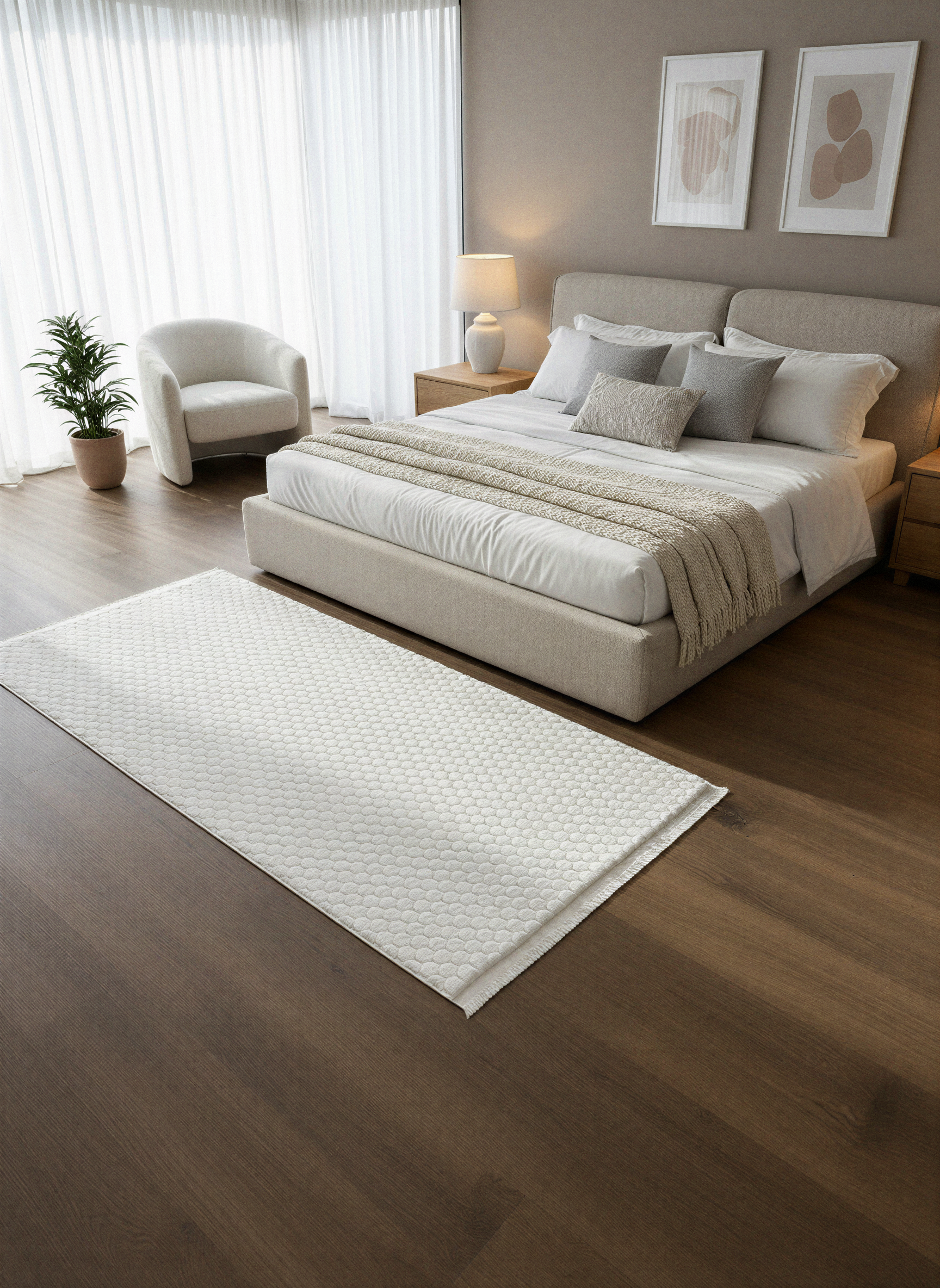 TAVŞAN PETEK BEYAZ - Kaymaz Deri Taban Tavşan Shaggy Yatak Odası Oturma Odası Çocuk Odası Halısı