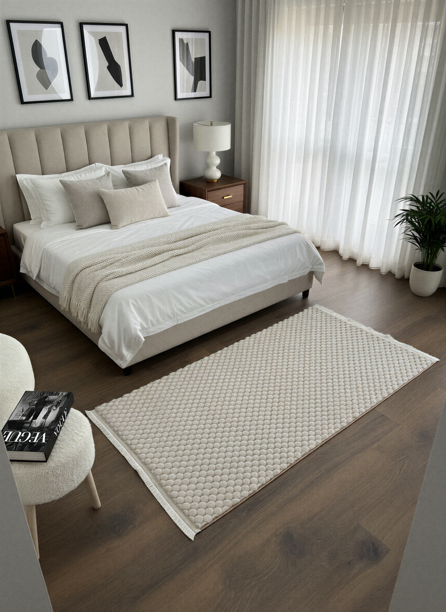 TAVŞAN PETEK BEJ - Kaymaz Deri Taban Tavşan Shaggy Yatak Odası Oturma Odası Çocuk Odası Halısı