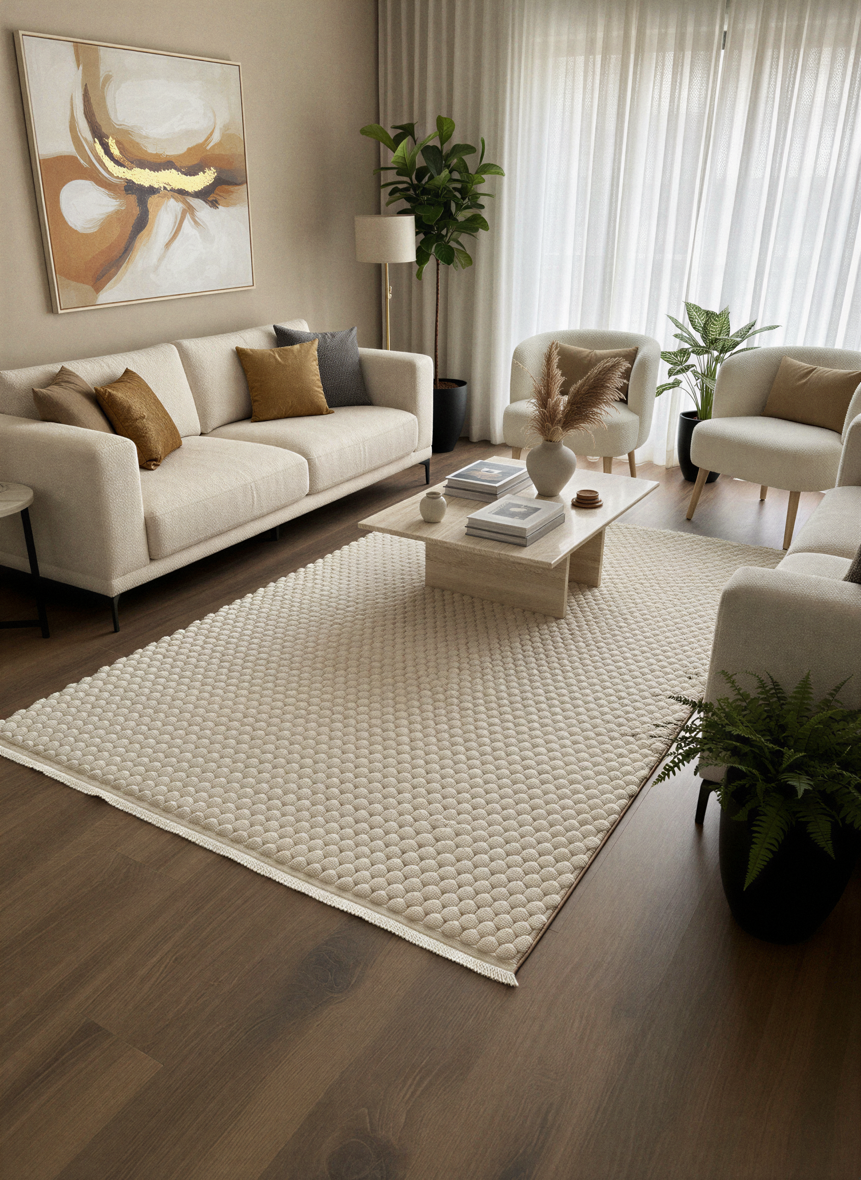 TAVŞAN PETEK BEJ - Kaymaz Deri Taban Tavşan Shaggy Yatak Odası Oturma Odası Çocuk Odası Halısı