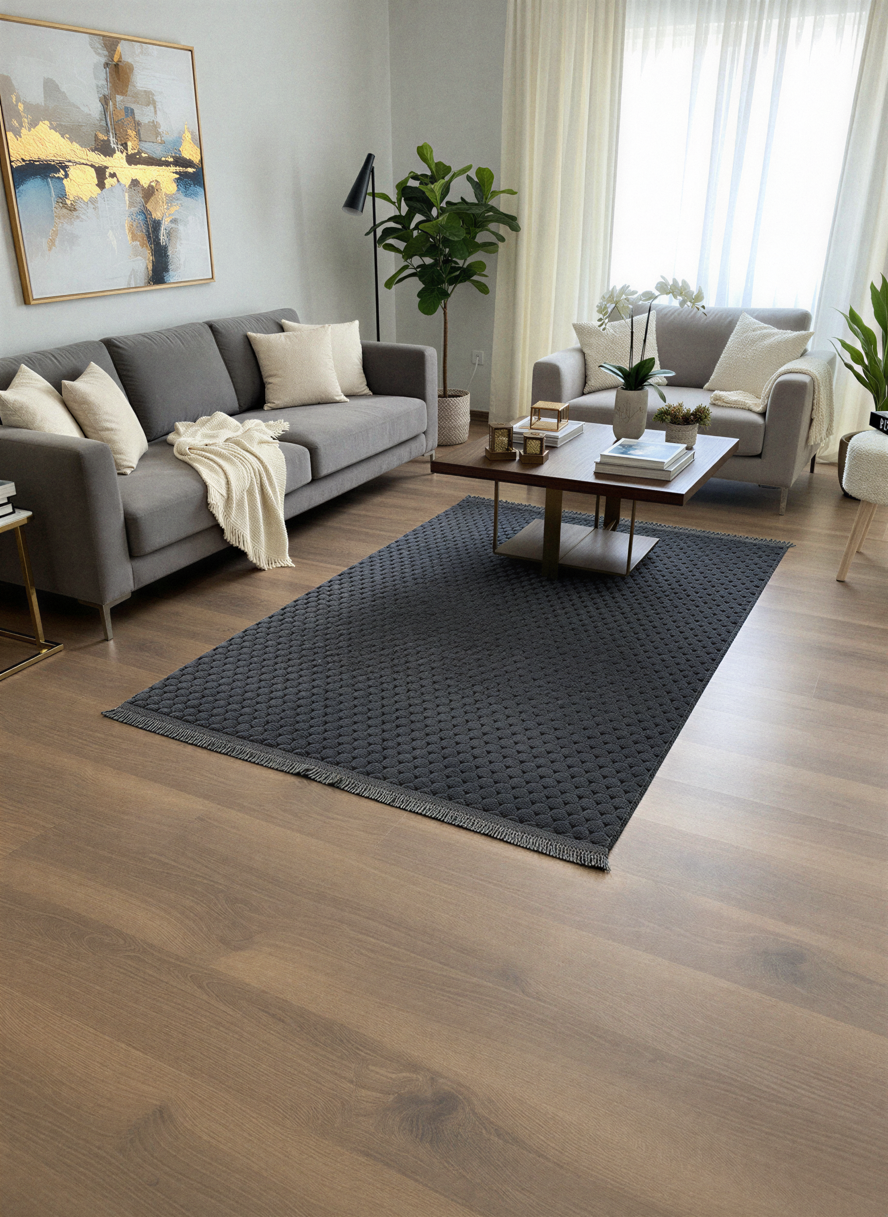 TAVŞAN PETEK ANTRASİT - Kaymaz Deri Taban Tavşan Shaggy Yatak Odası Oturma Odası Çocuk Odası Halısı