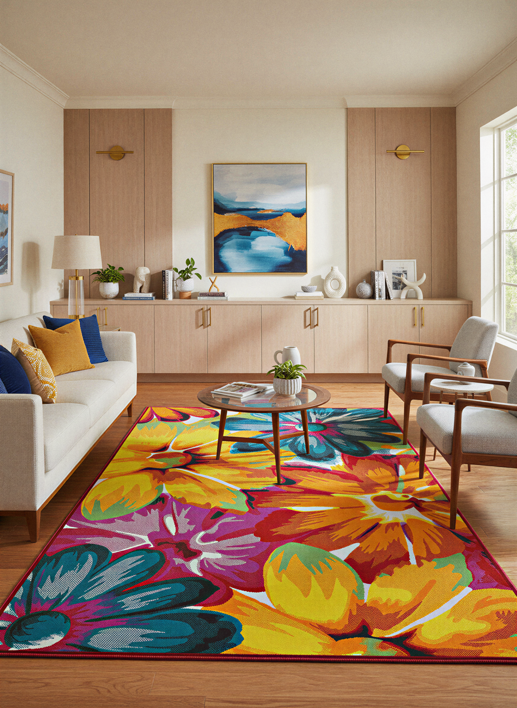 Arte HD030 Çiçek Figürlü Renkli Desenli Dekoratif Dokuma Halı