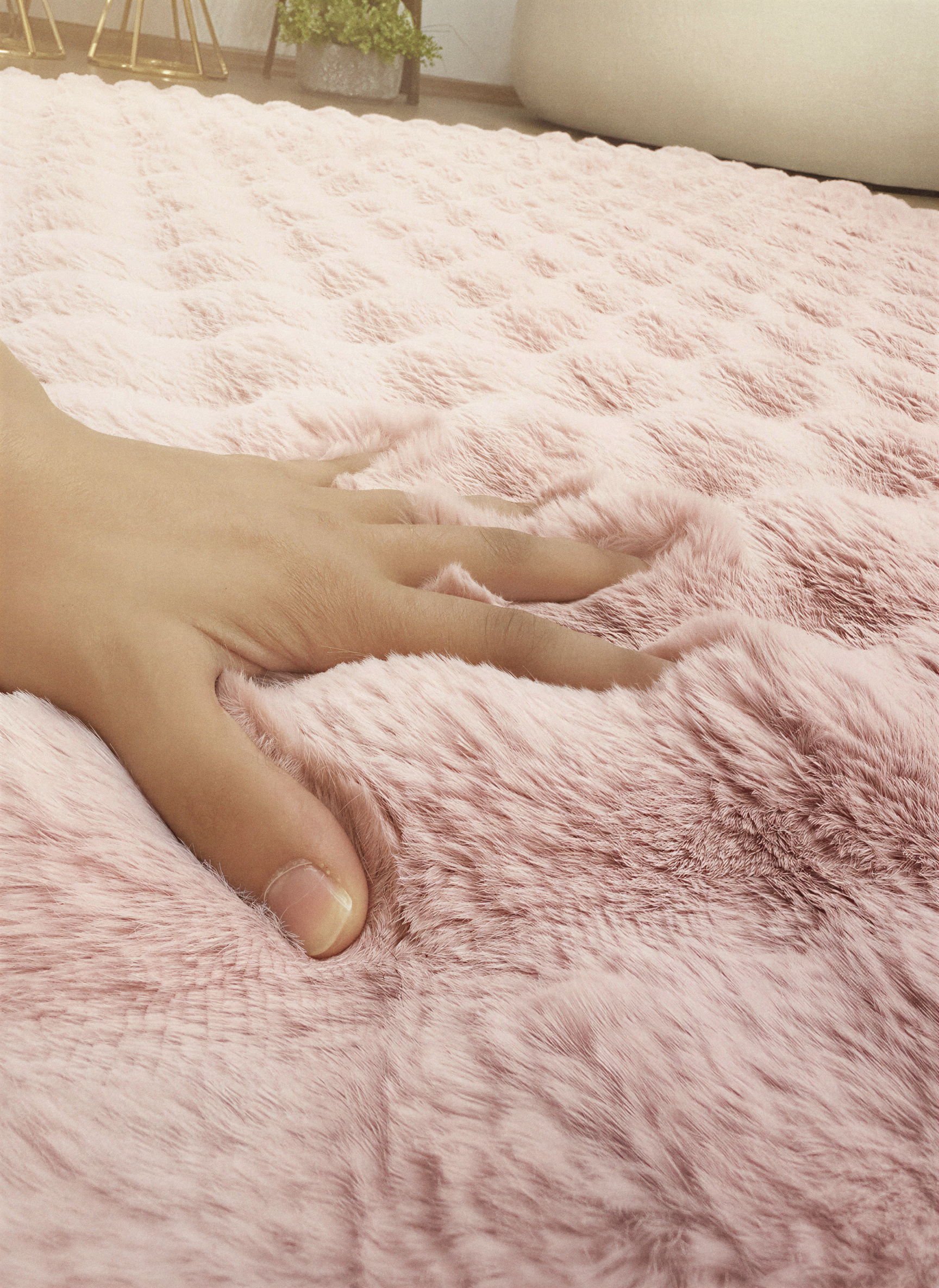 TAVŞAN BUBBLE PUDRA - Kaymaz Dokuma Taban Tavşan Shaggy Yatak Odası Oturma Odası Çocuk Odası Halısı