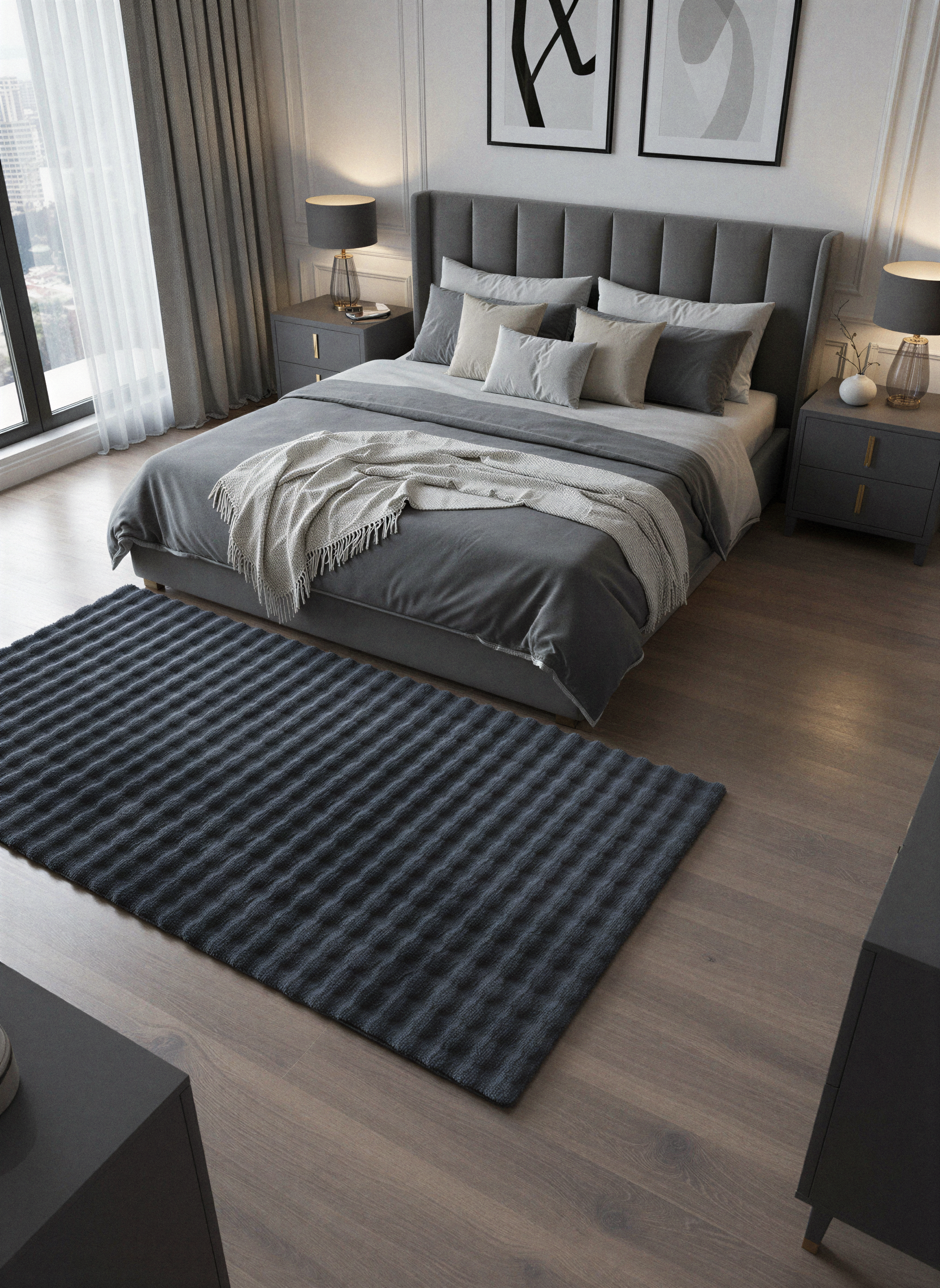 TAVŞAN BUBBLE ANTRASİT - Kaymaz Dokuma Taban Tavşan Shaggy Yatak Odası Oturma Odası Çocuk Odası Halısı