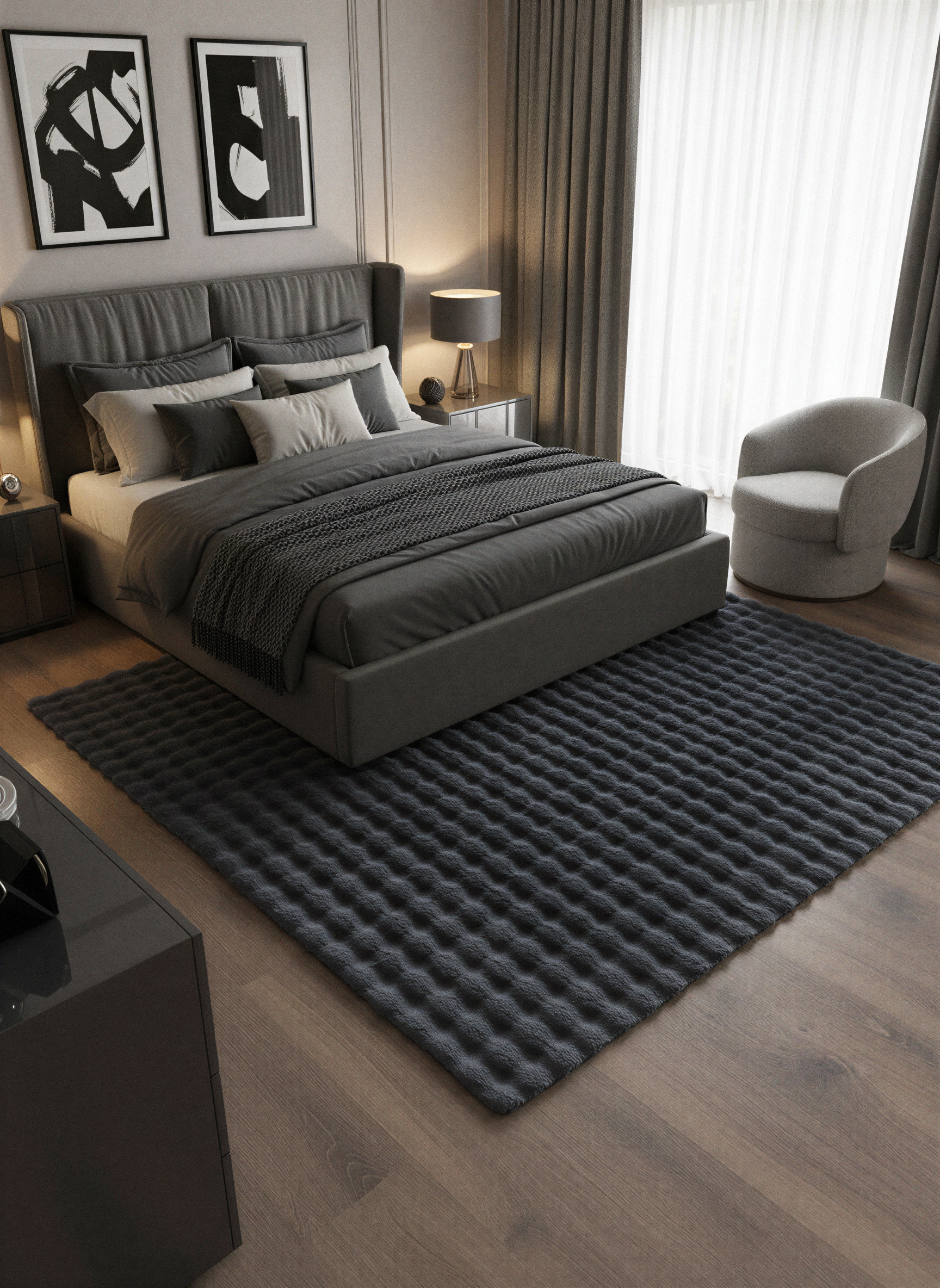 TAVŞAN BUBBLE ANTRASİT - Kaymaz Dokuma Taban Tavşan Shaggy Yatak Odası Oturma Odası Çocuk Odası Halısı