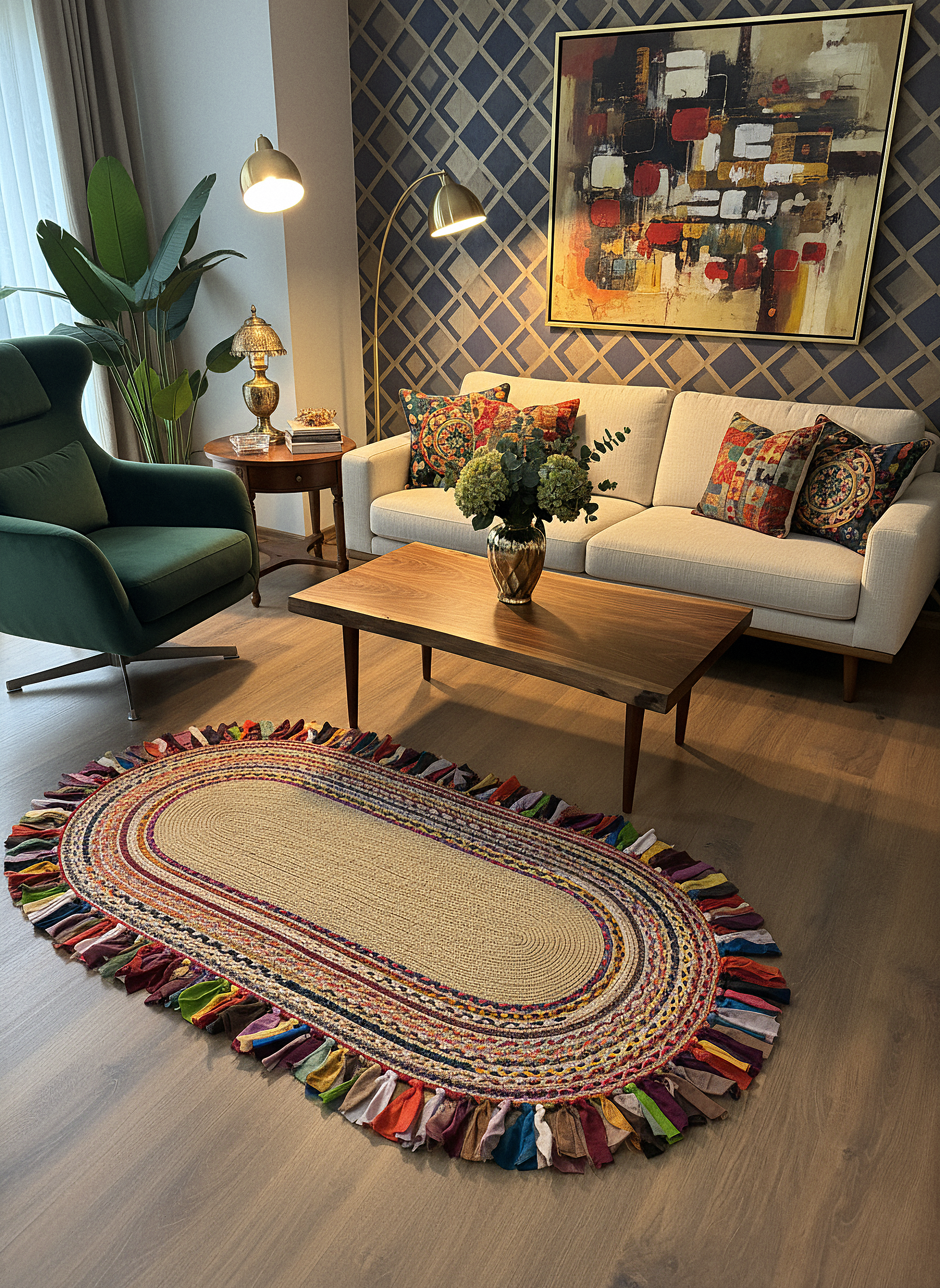 JÜT-C17 Elde Dokuma Doğal Jüt Hasır Halı