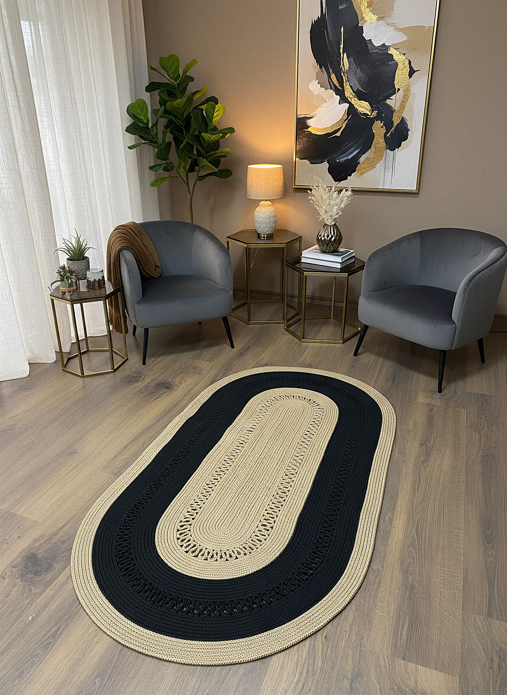 JÜT-C11 Elde Dokuma Doğal Jüt Hasır Halı