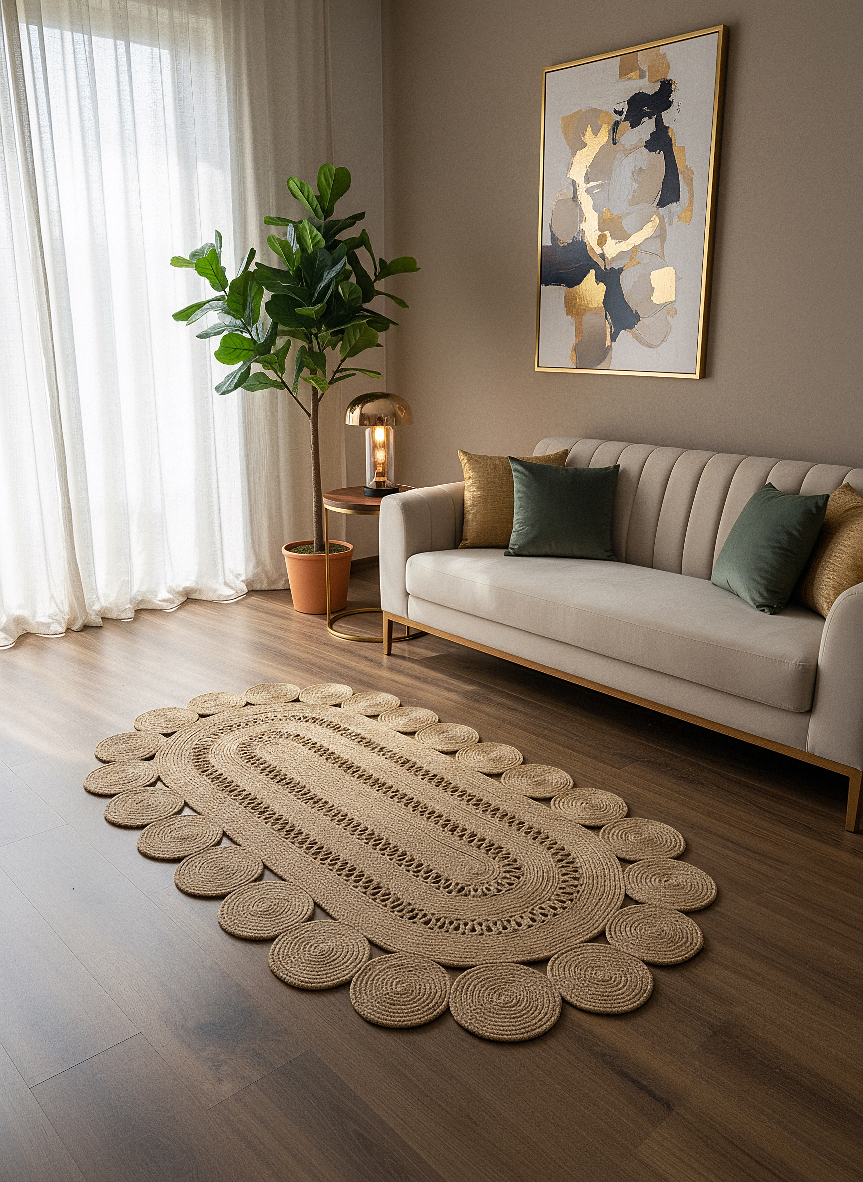 JÜT-C12 Elde Dokuma Doğal Jüt Hasır Halı