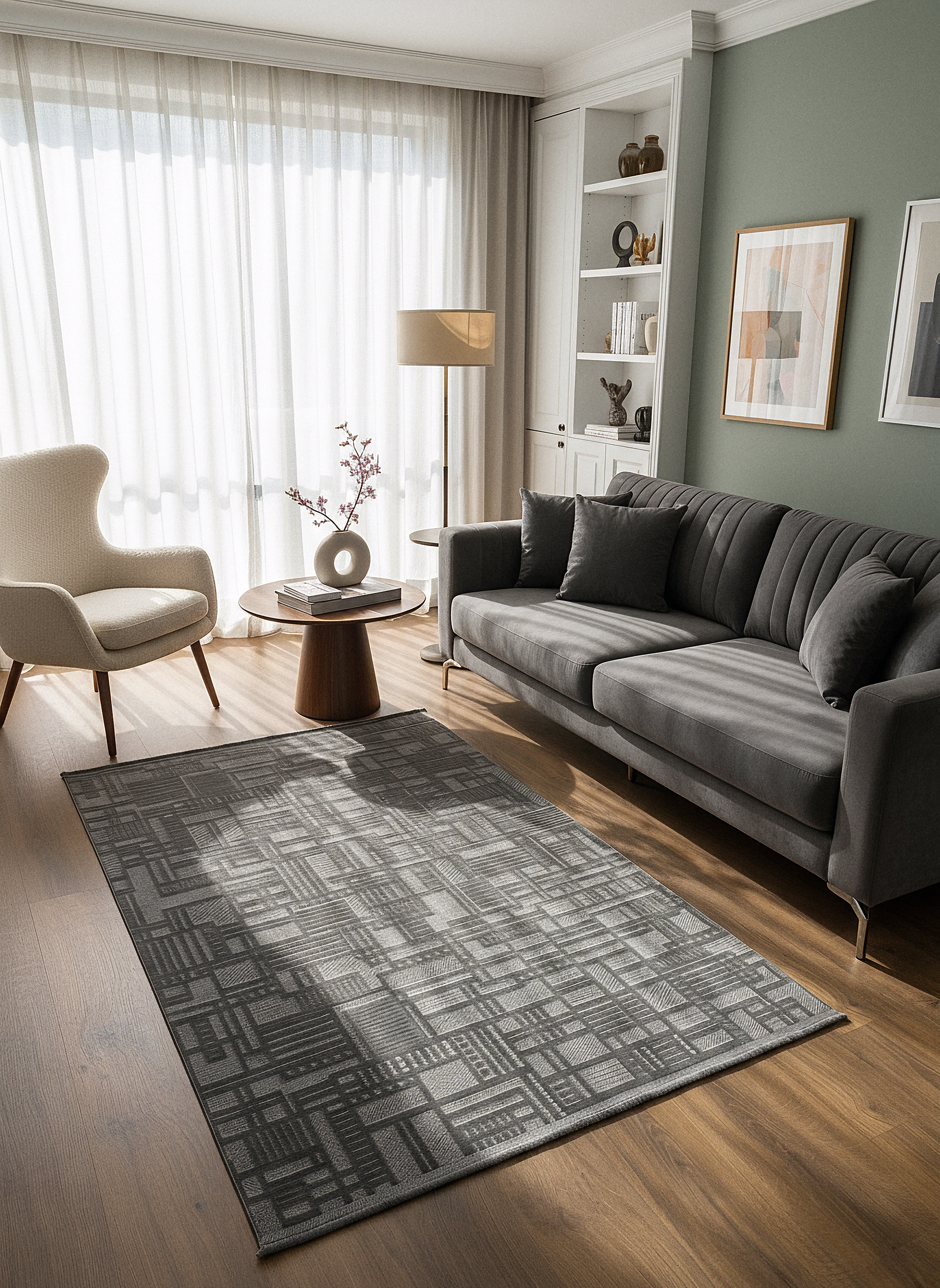 MYRA 448 Antrasit Geometrik Desenli Modern Salon Mutfak Koridor Balkon Halısı