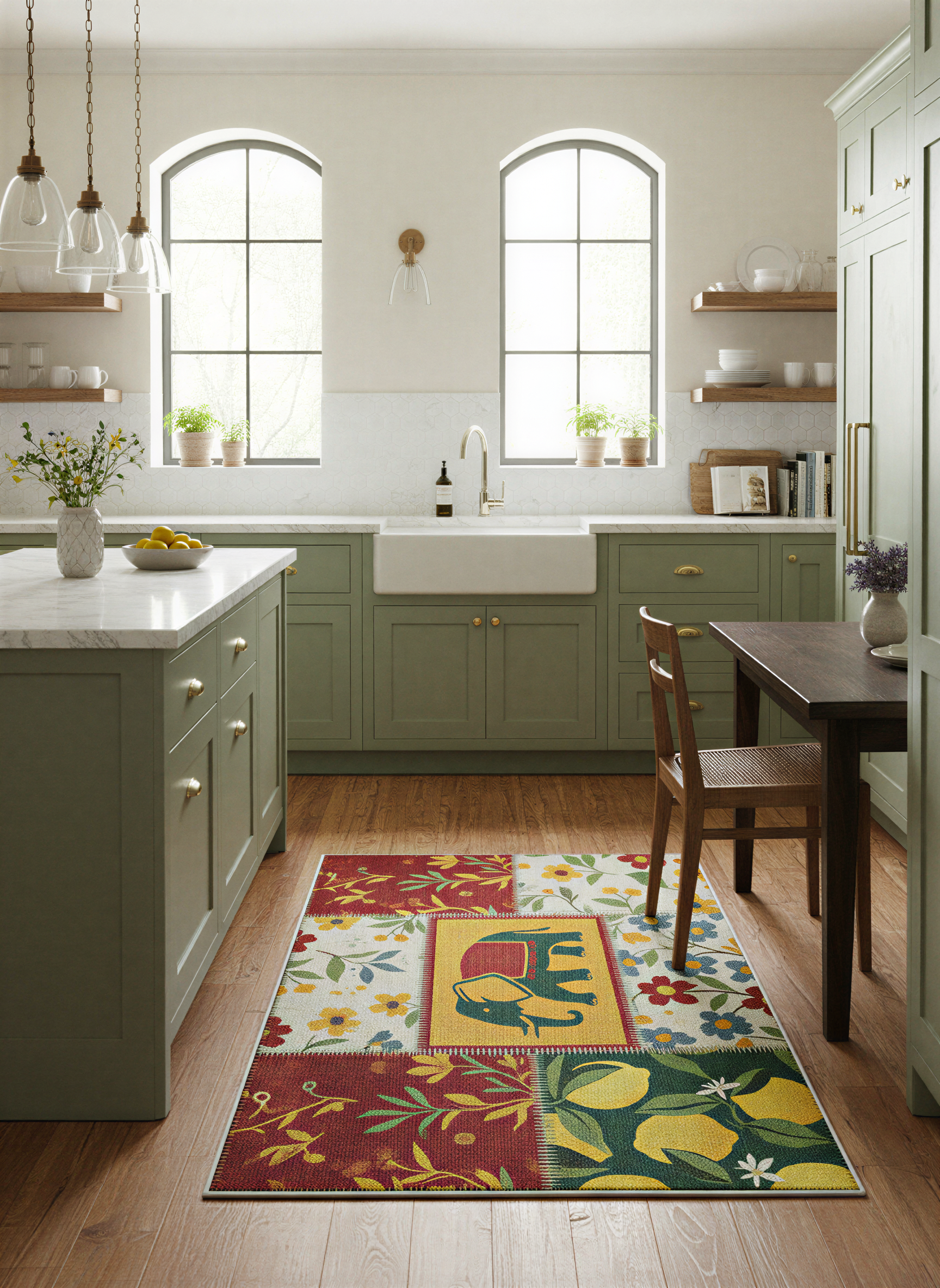 Arte HD012 Fil ve Çiçek Desenli Modern Dekoratif Dokuma Şönil Halı