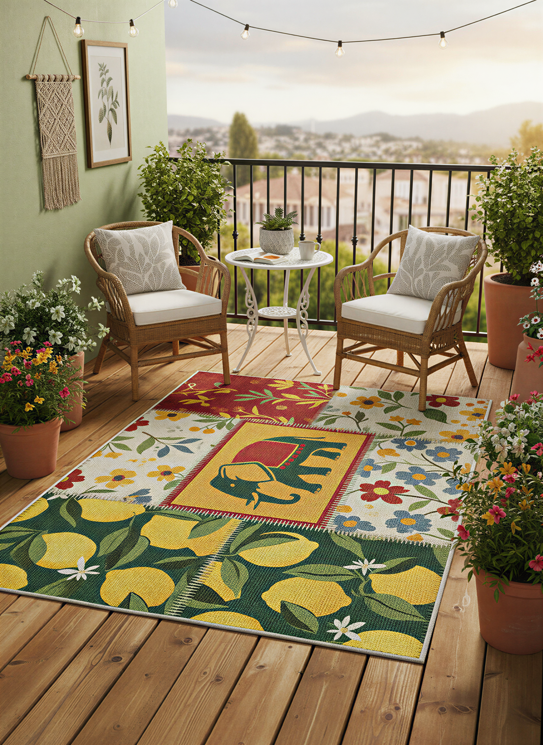 Arte HD012 Fil ve Çiçek Desenli Modern Dekoratif Dokuma Şönil Halı