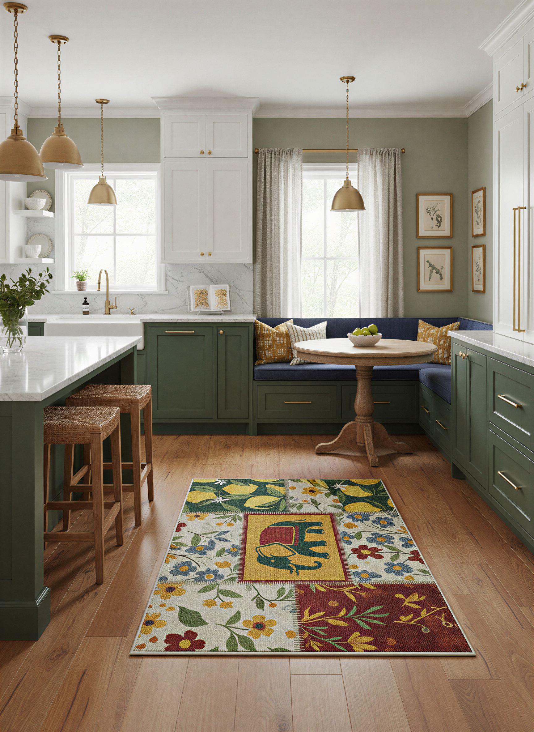 Arte HD012 Fil ve Çiçek Desenli Modern Dekoratif Dokuma Şönil Halı