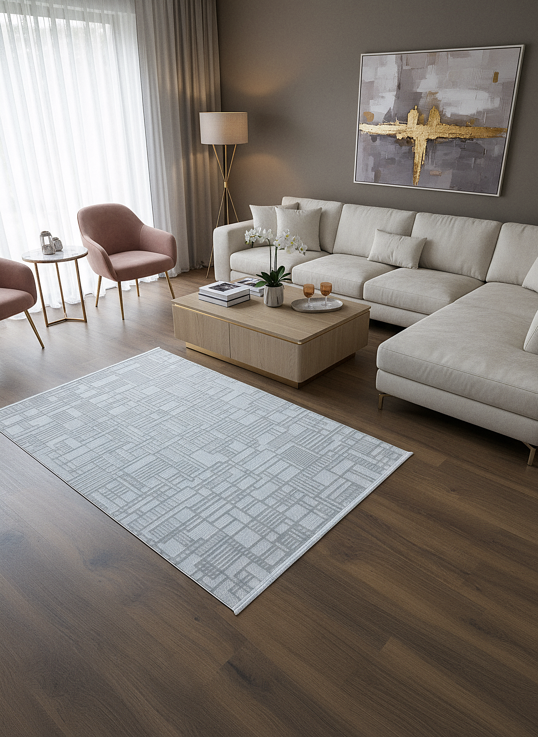 MYRA GRİ Geometrik Desenli Modern Salon Mutfak Koridor Balkon Halısı