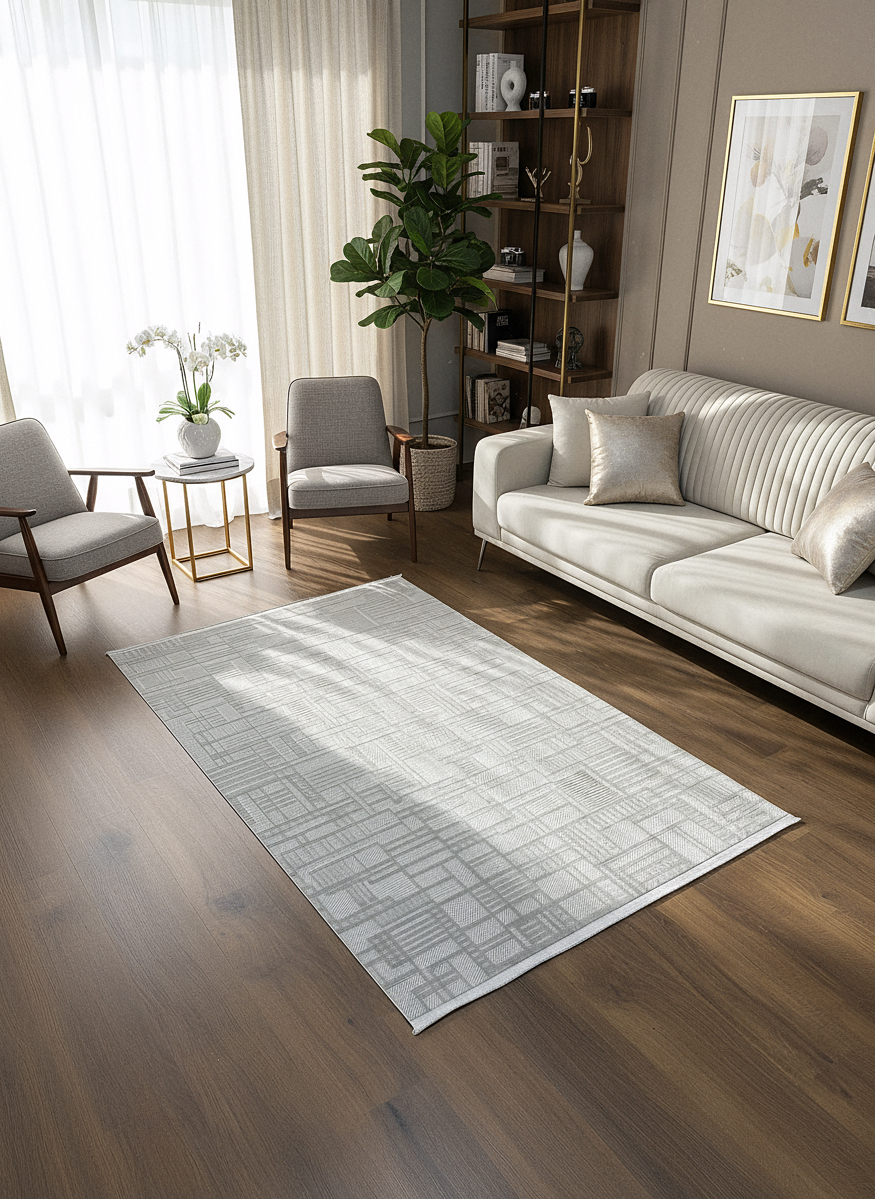 MYRA GRİ Geometrik Desenli Modern Salon Mutfak Koridor Balkon Halısı