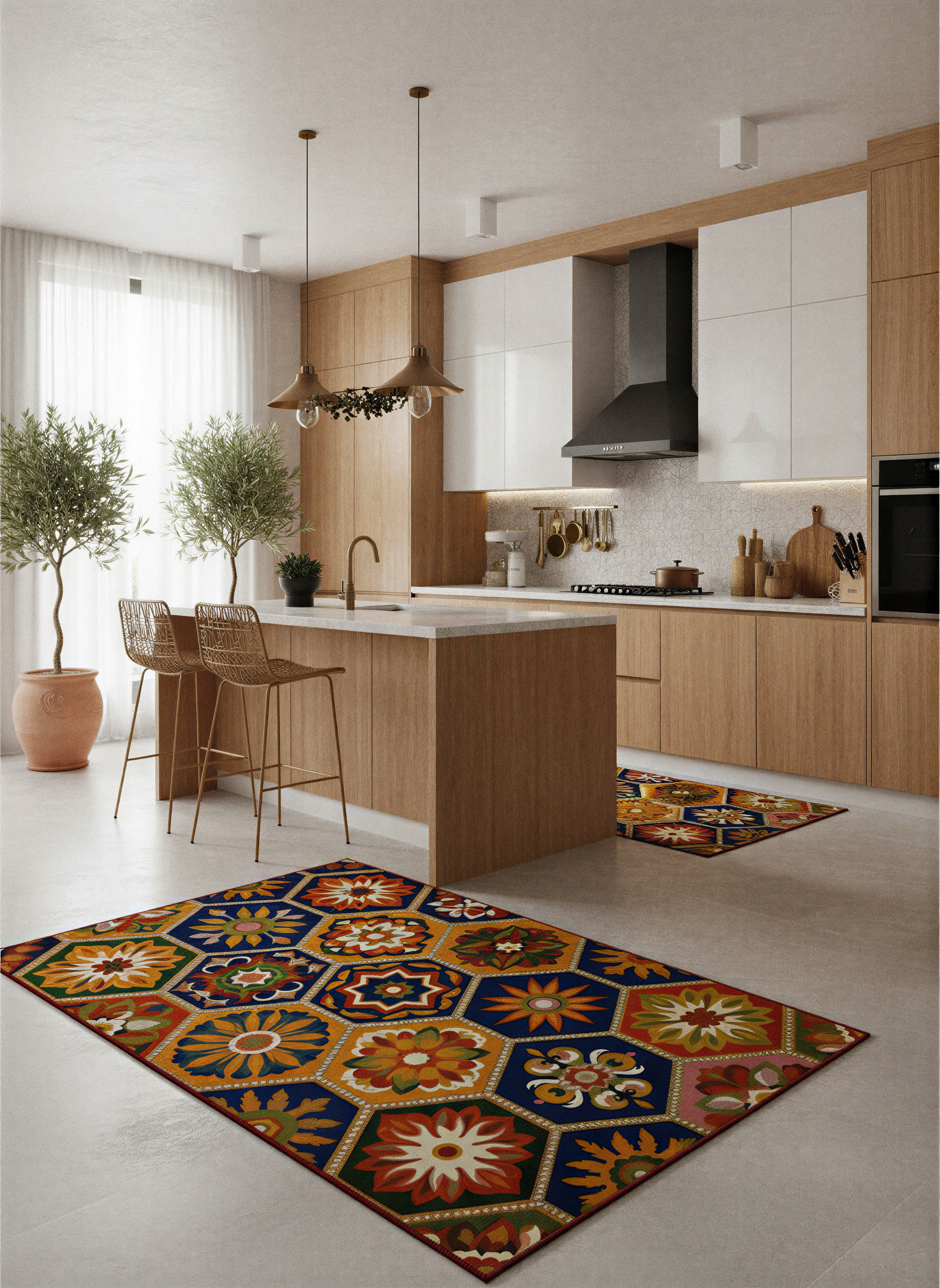 Arte HD040 Geometrik Çiçek Figürlü Modern Renkli Dekoratif Dokuma Halı