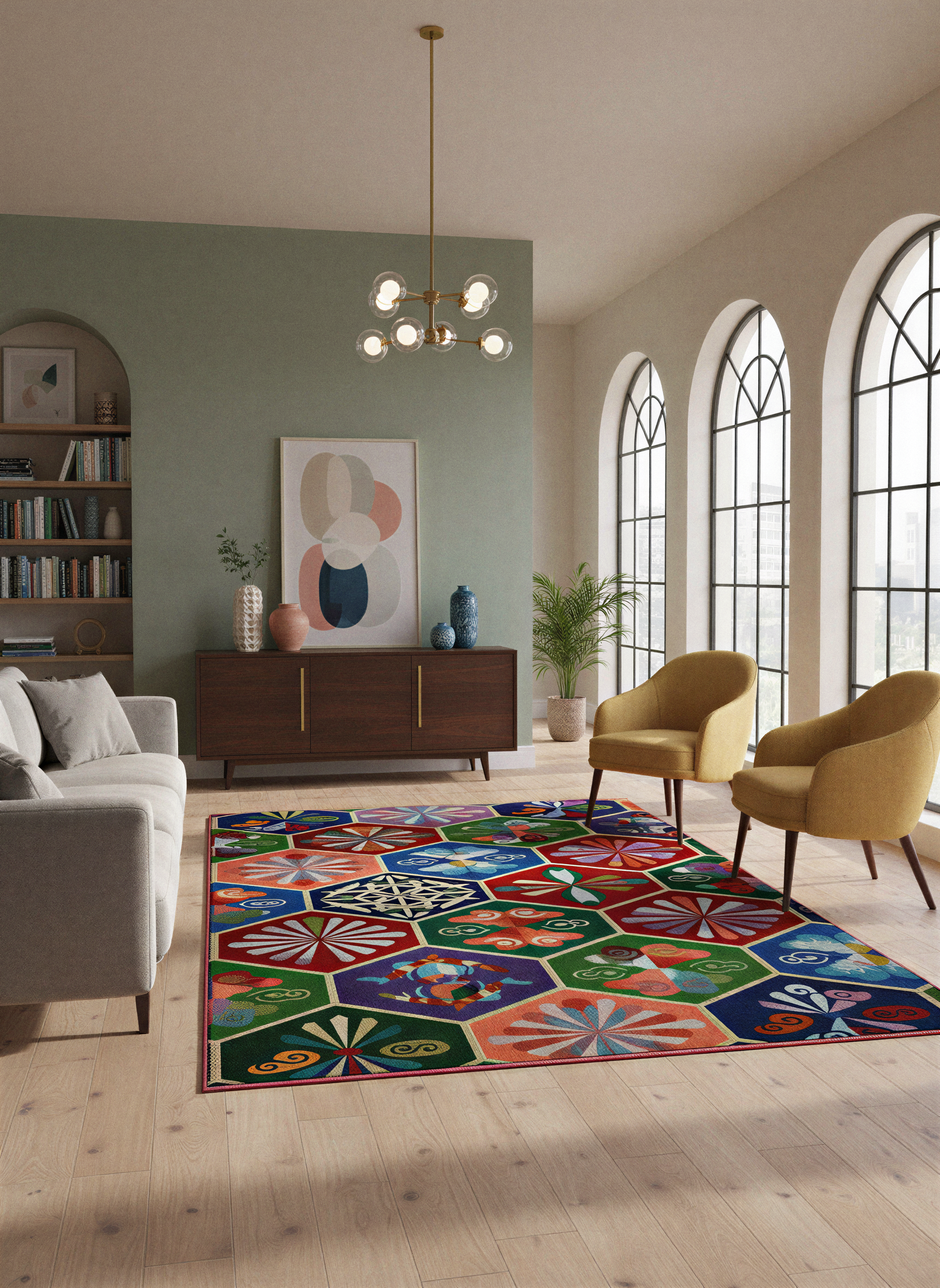 Arte HD039 Geometrik Figürlü Modern Renkli Dekoratif Dokuma Halı