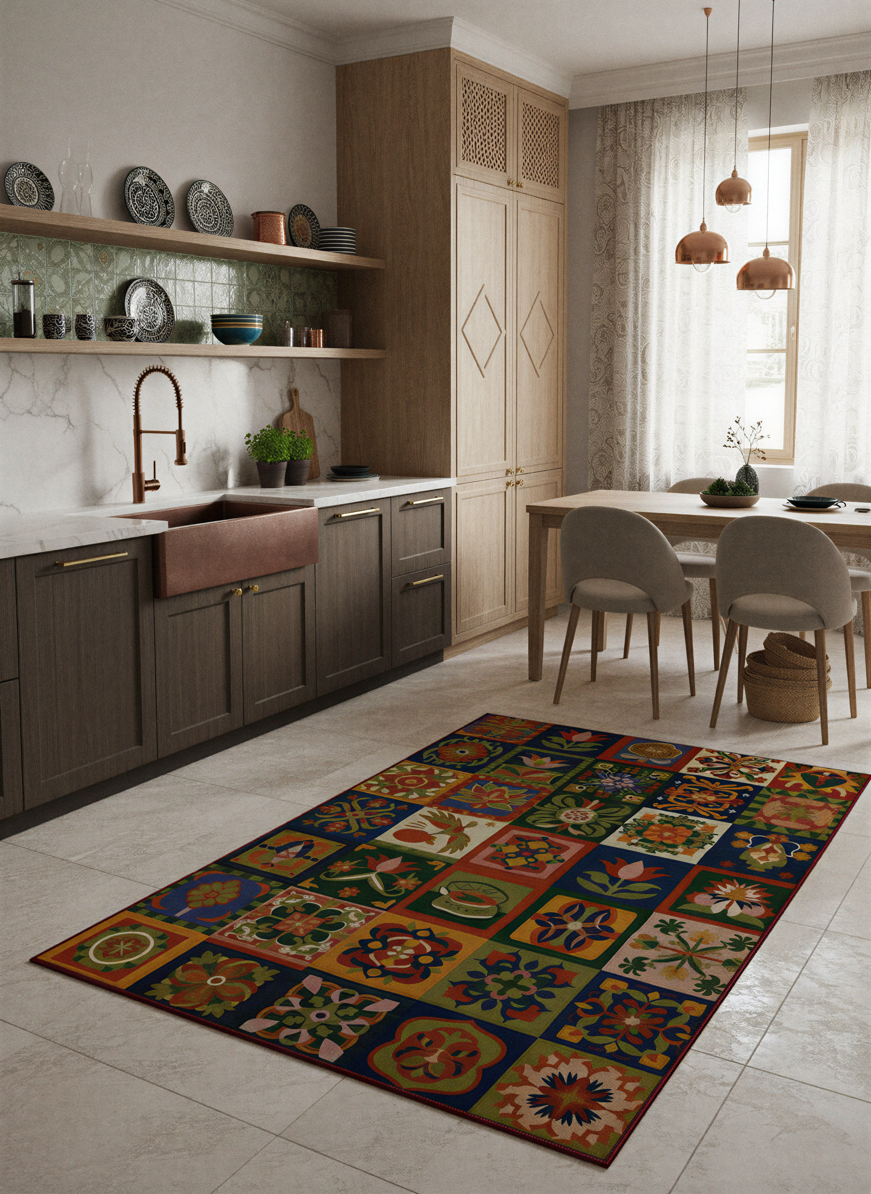 Arte HD038 Çiçek ve Hayvan Figürlü Modern Renkli Dekoratif Dokuma Halı