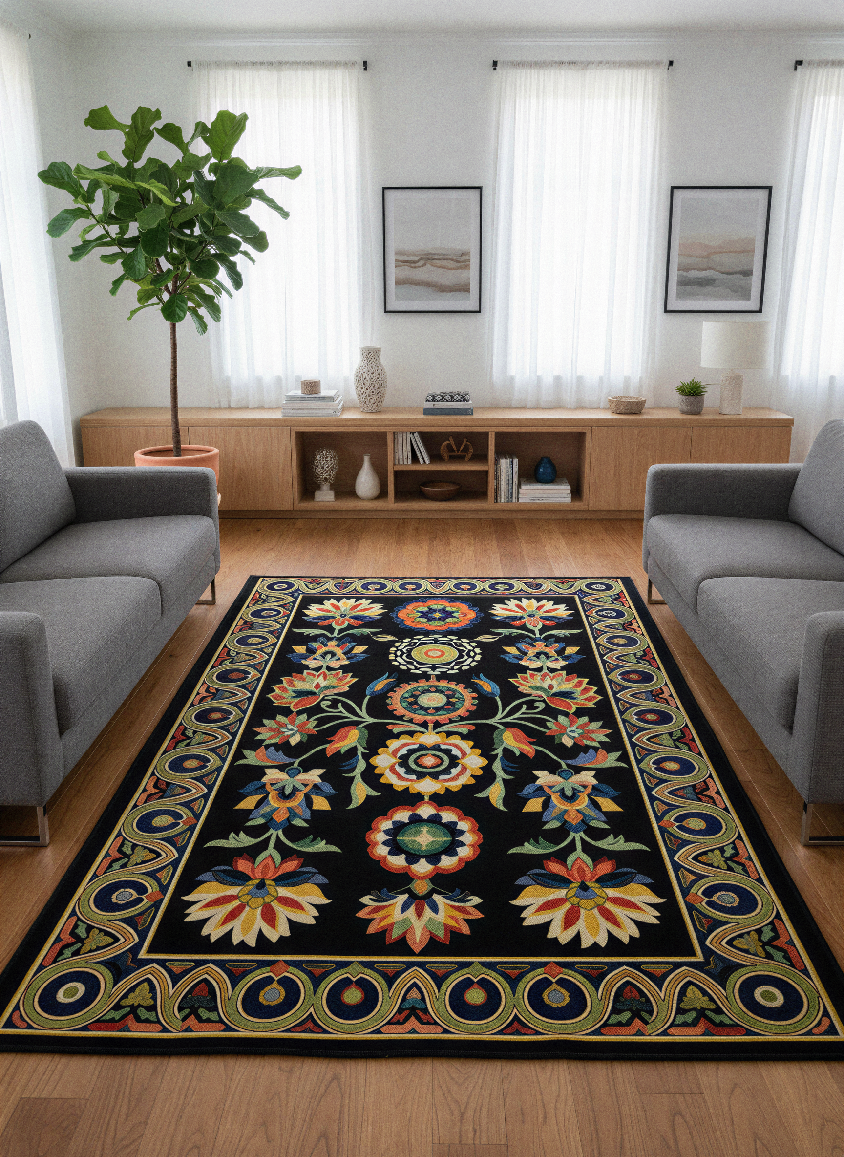 Arte HD037 Klasik Çiçek Desenli Renkli Dekoratif Dokuma Halı