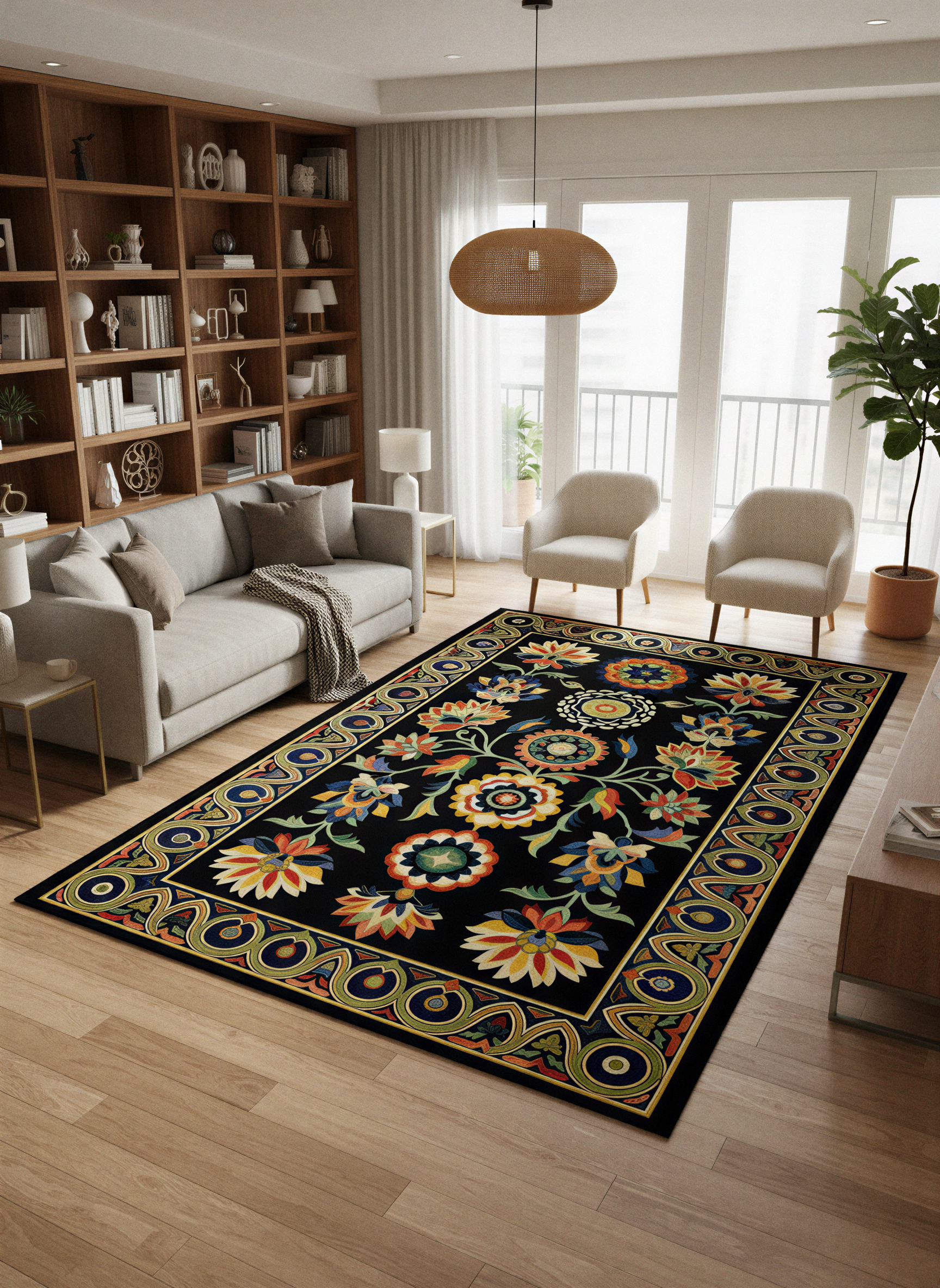 Arte HD037 Klasik Çiçek Desenli Renkli Dekoratif Dokuma Halı