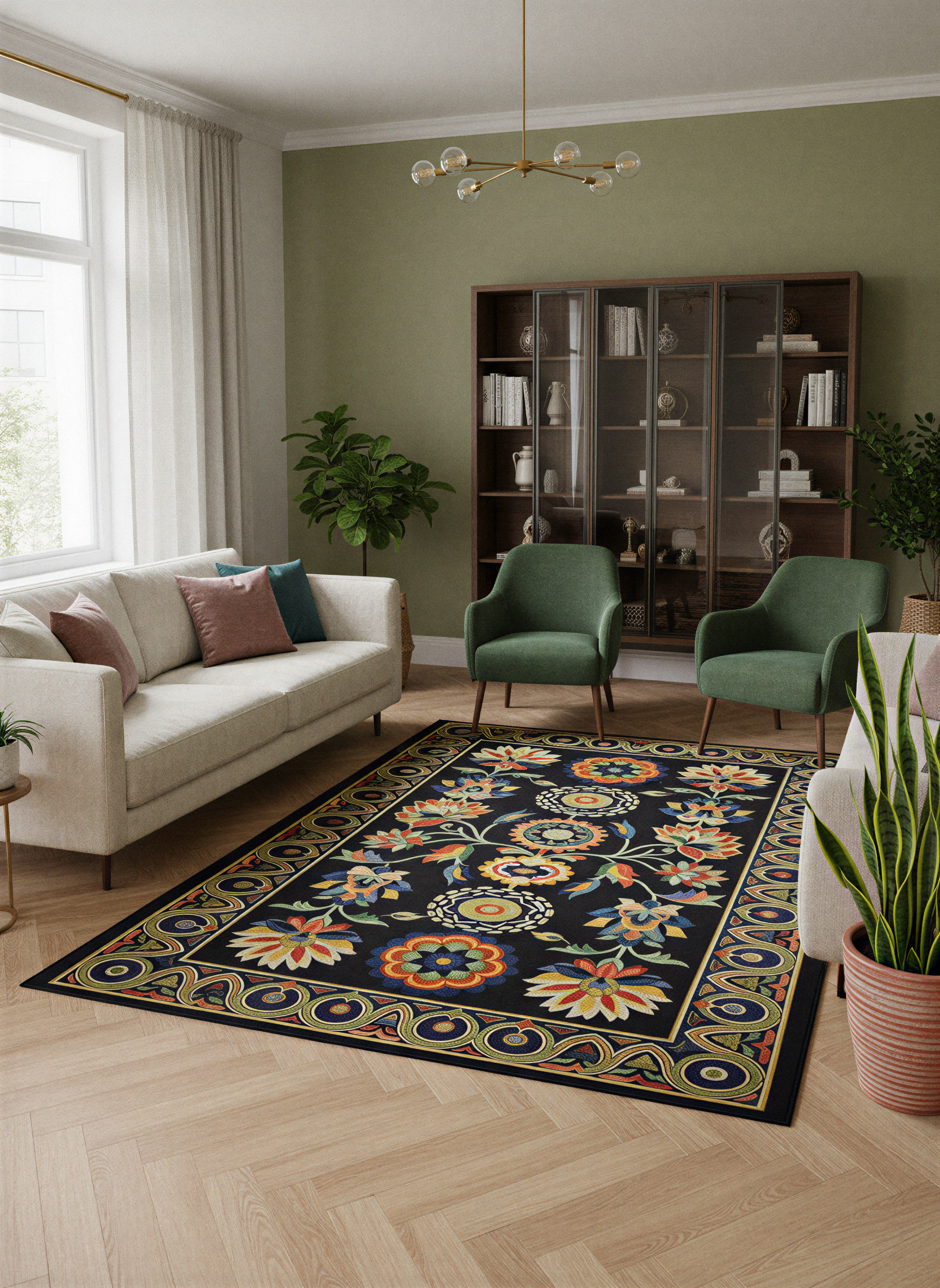 Arte HD037 Klasik Çiçek Desenli Renkli Dekoratif Dokuma Halı