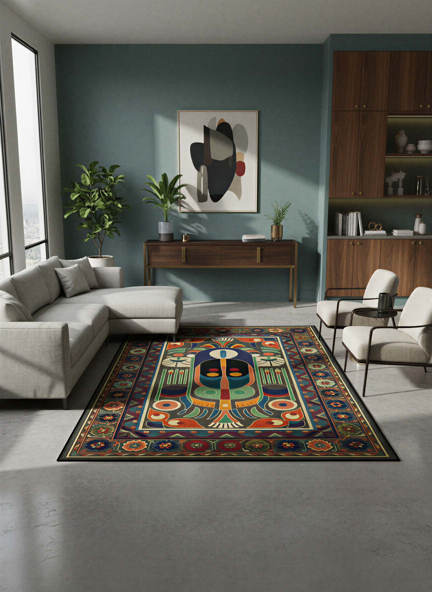 Arte HD034 Soyut ve Klasik Desenli Dekoratif Dokuma Halı