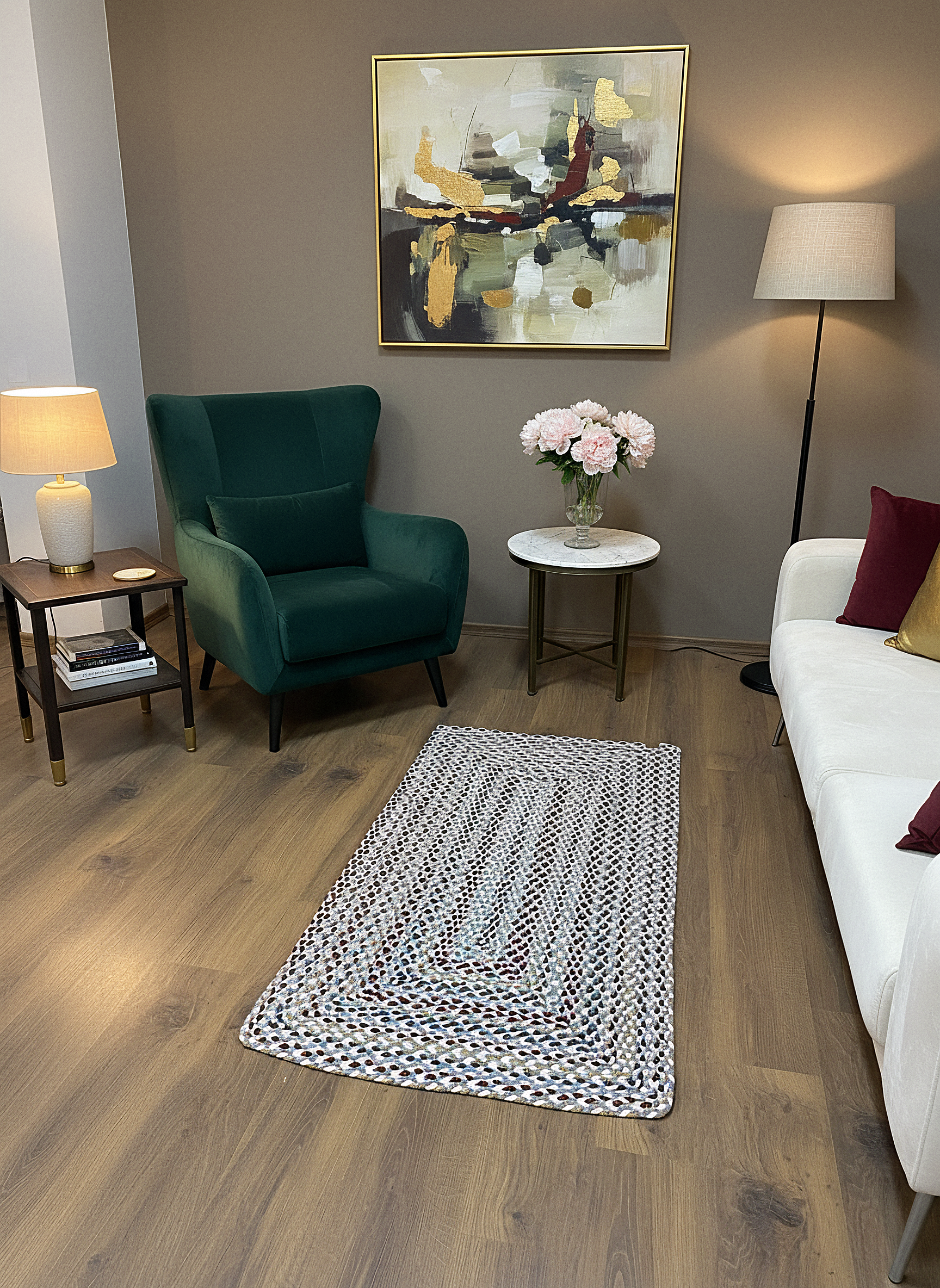 JÜT ÖRGÜ-03 BORDO GRİ El Örgüsü Jüt Hasır Halı