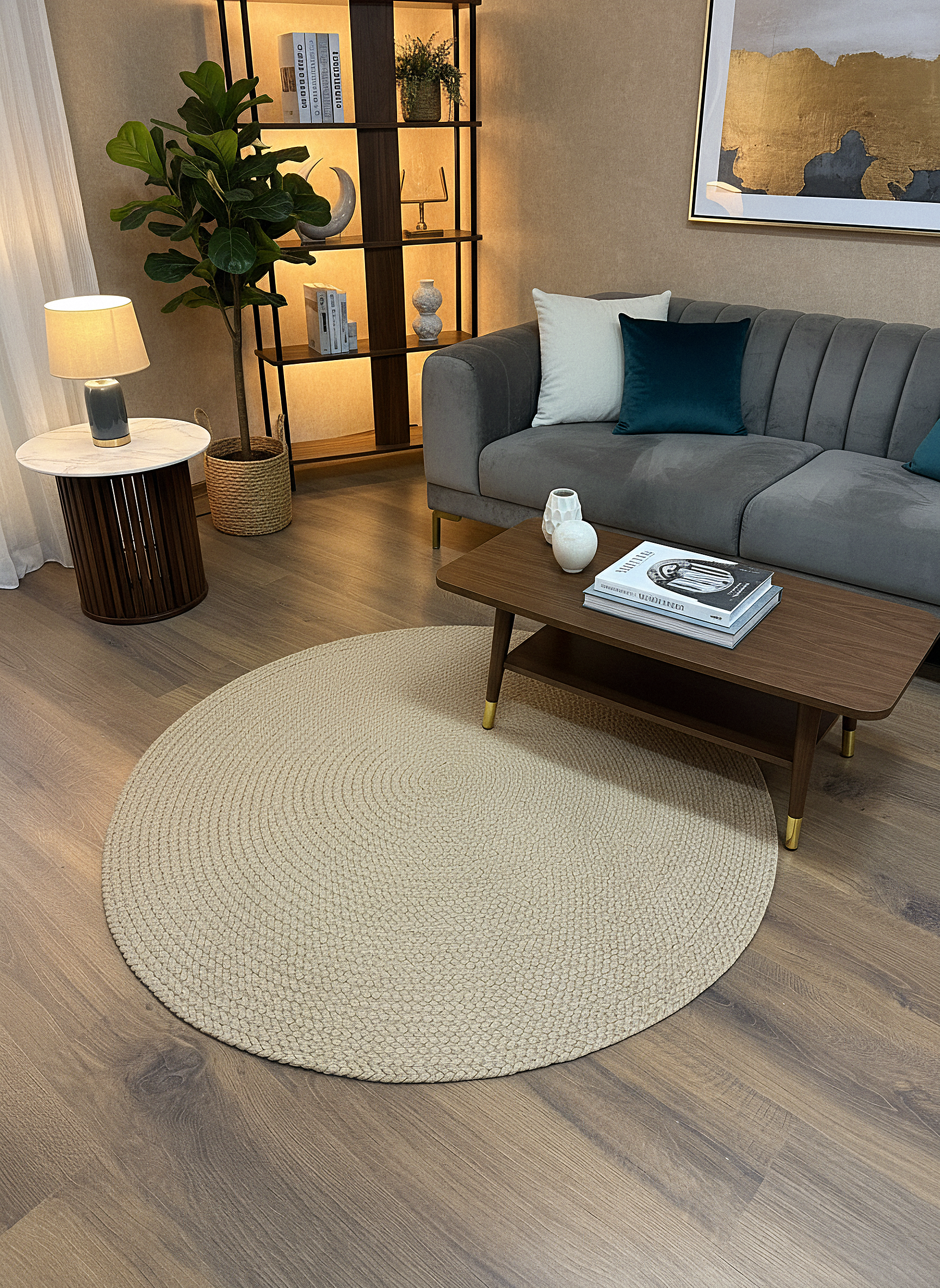 JÜT ÖRGÜ-13 BEJ El Örgüsü Jüt Hasır Halı