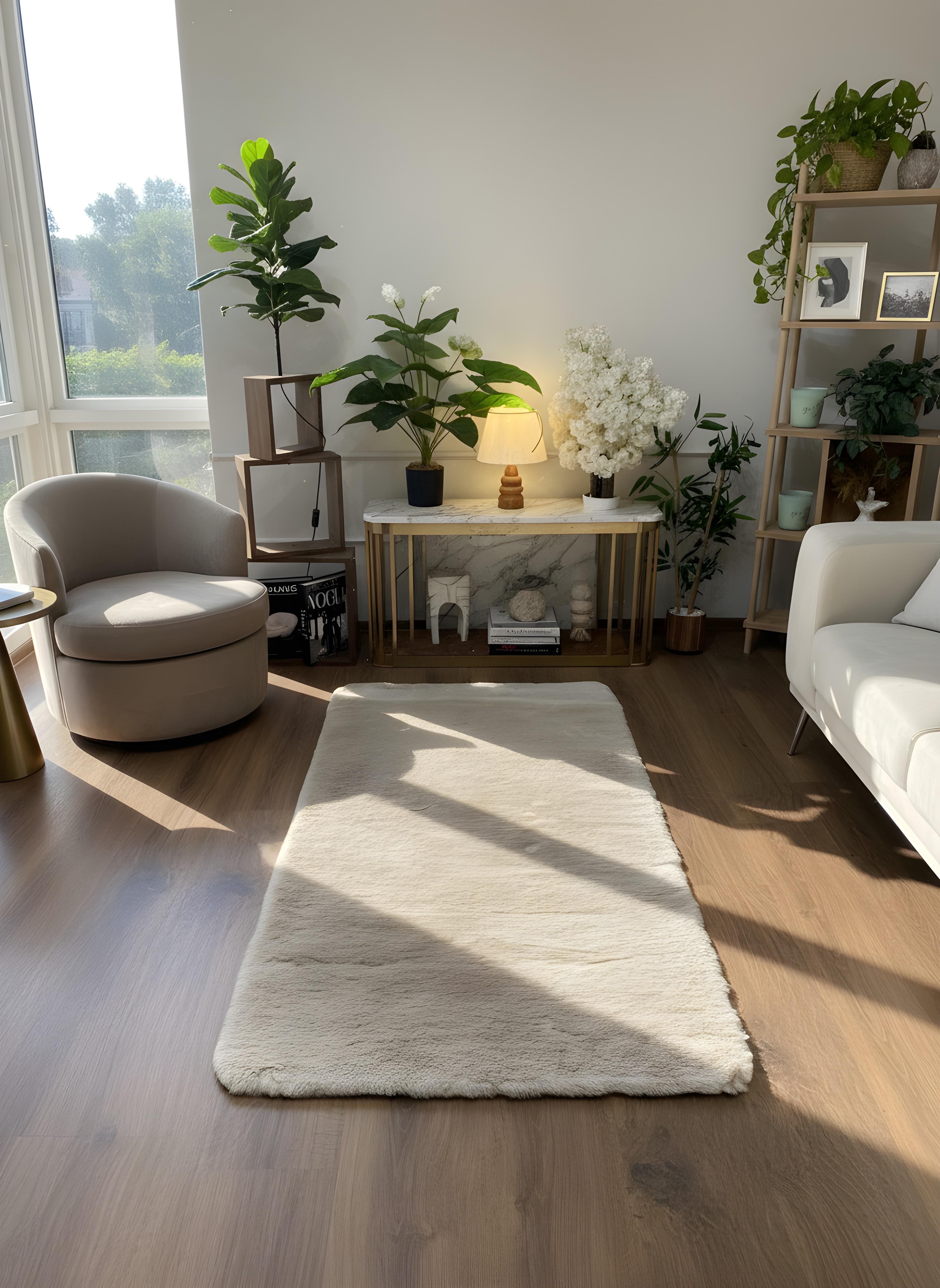 TAVŞAN BEJ - Kaymaz Deri Taban Tavşan Shaggy Yatak Odası Oturma Odası Çocuk Odası Halısı