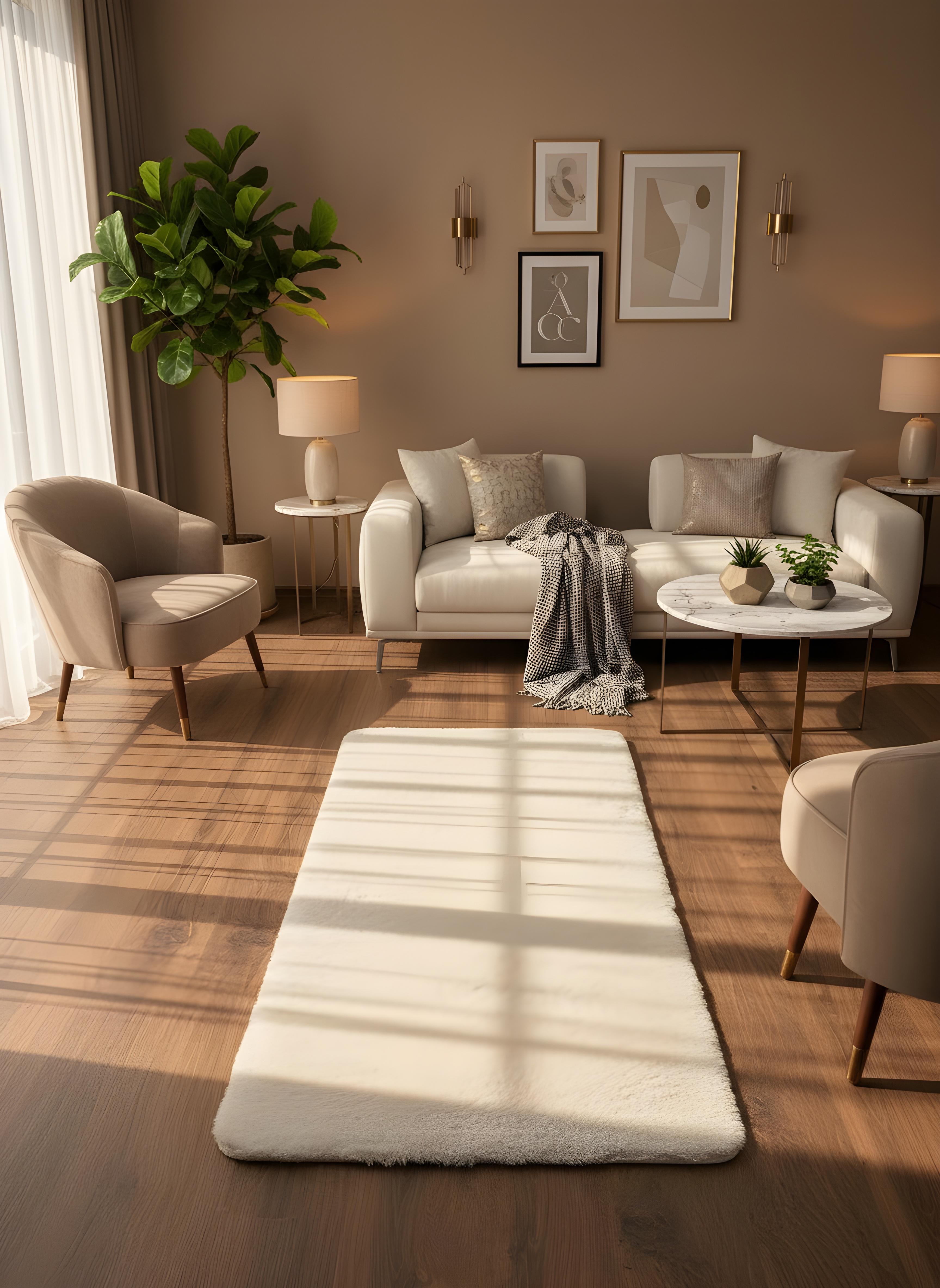 TAVŞAN KREM - Kaymaz Deri Taban Tavşan Shaggy Yatak Odası Oturma Odası Çocuk Odası Halısı