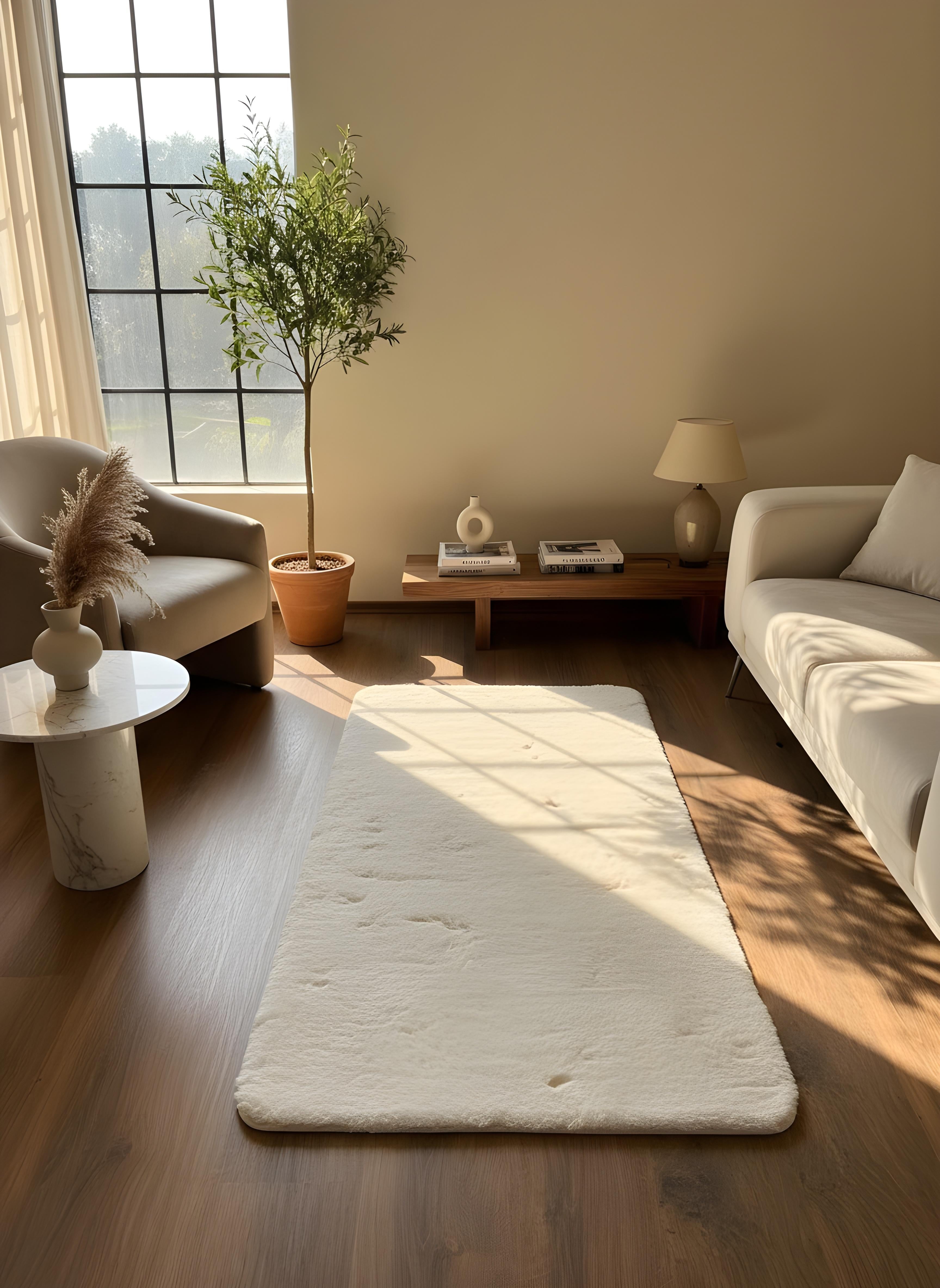 TAVŞAN KREM - Kaymaz Deri Taban Tavşan Shaggy Yatak Odası Oturma Odası Çocuk Odası Halısı