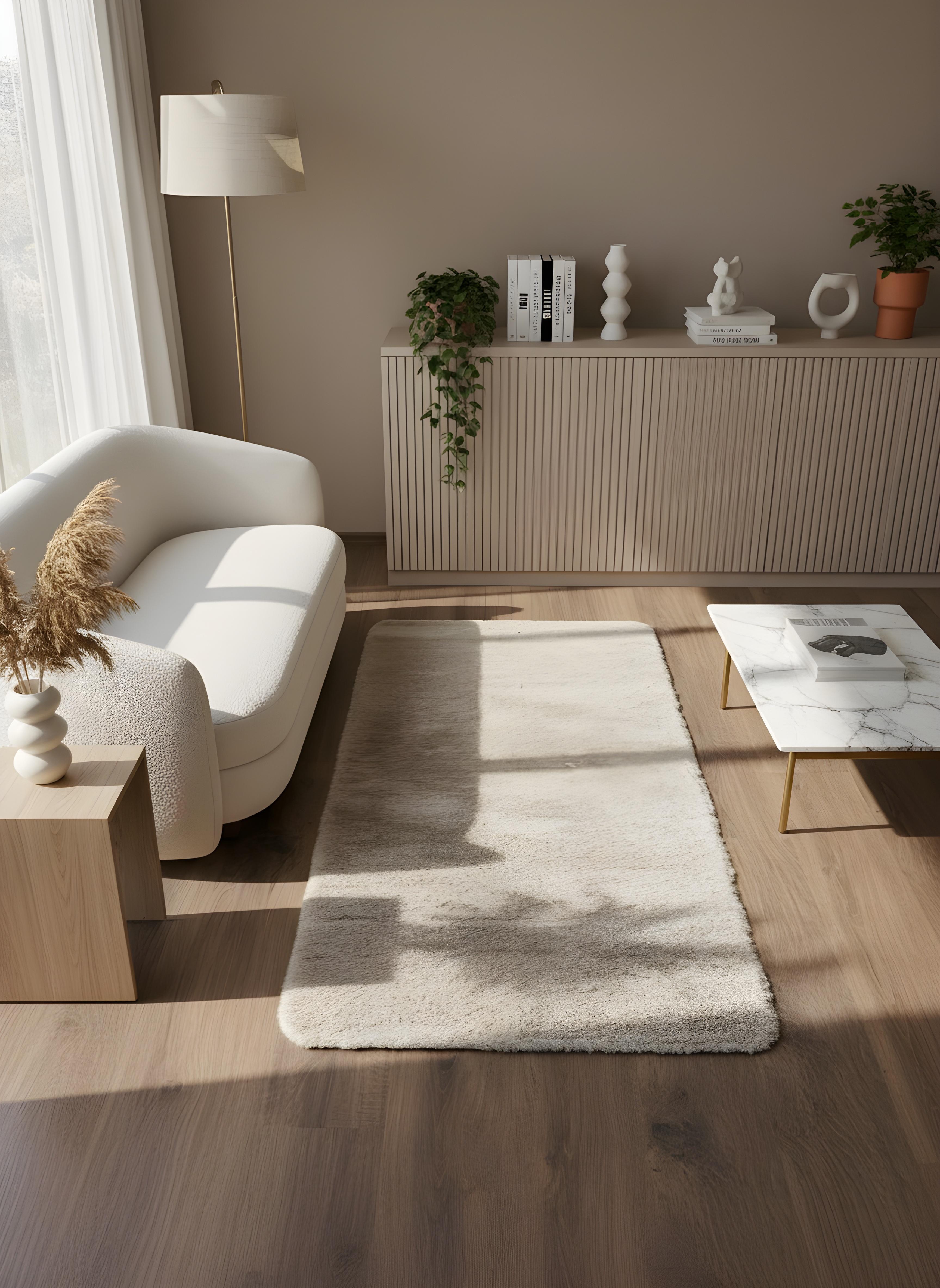 TAVŞAN BEJ - Kaymaz Deri Taban Tavşan Shaggy Yatak Odası Oturma Odası Çocuk Odası Halısı