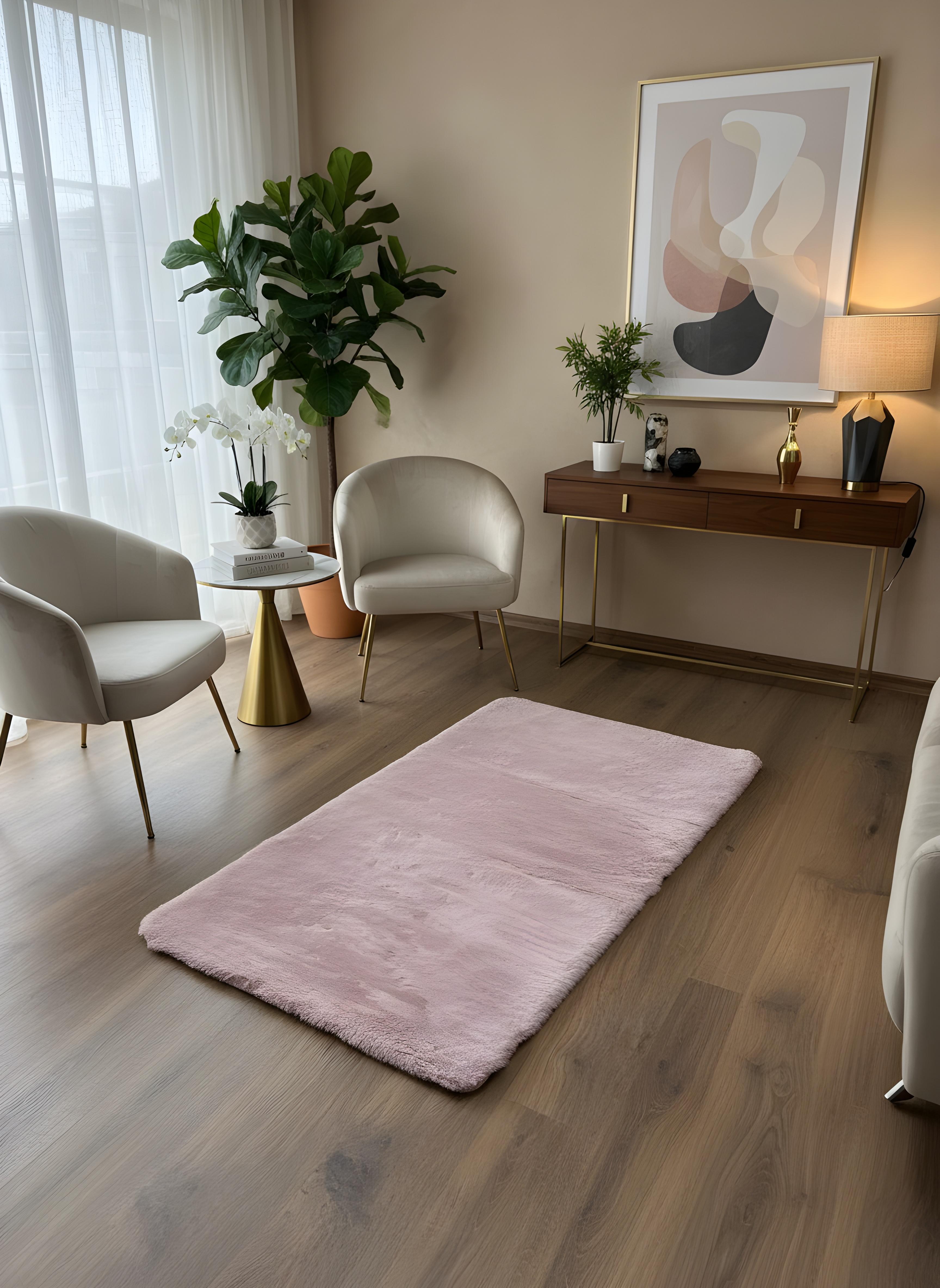 TAVŞAN PUDRA - Kaymaz Deri Taban Tavşan Shaggy Yatak Odası Oturma Odası Çocuk Odası Halısı