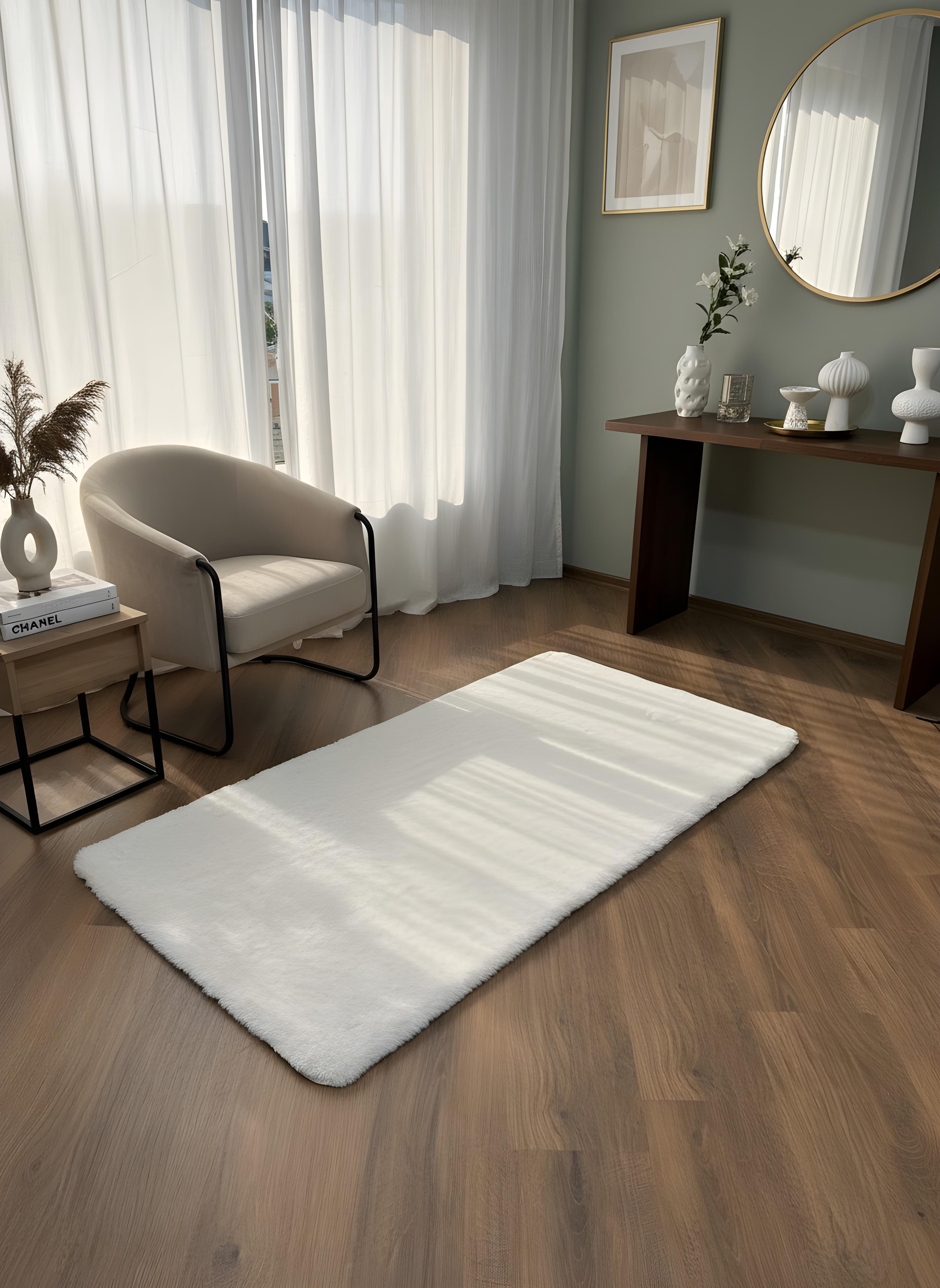 TAVŞAN KREM - Kaymaz Deri Taban Tavşan Shaggy Yatak Odası Oturma Odası Çocuk Odası Halısı