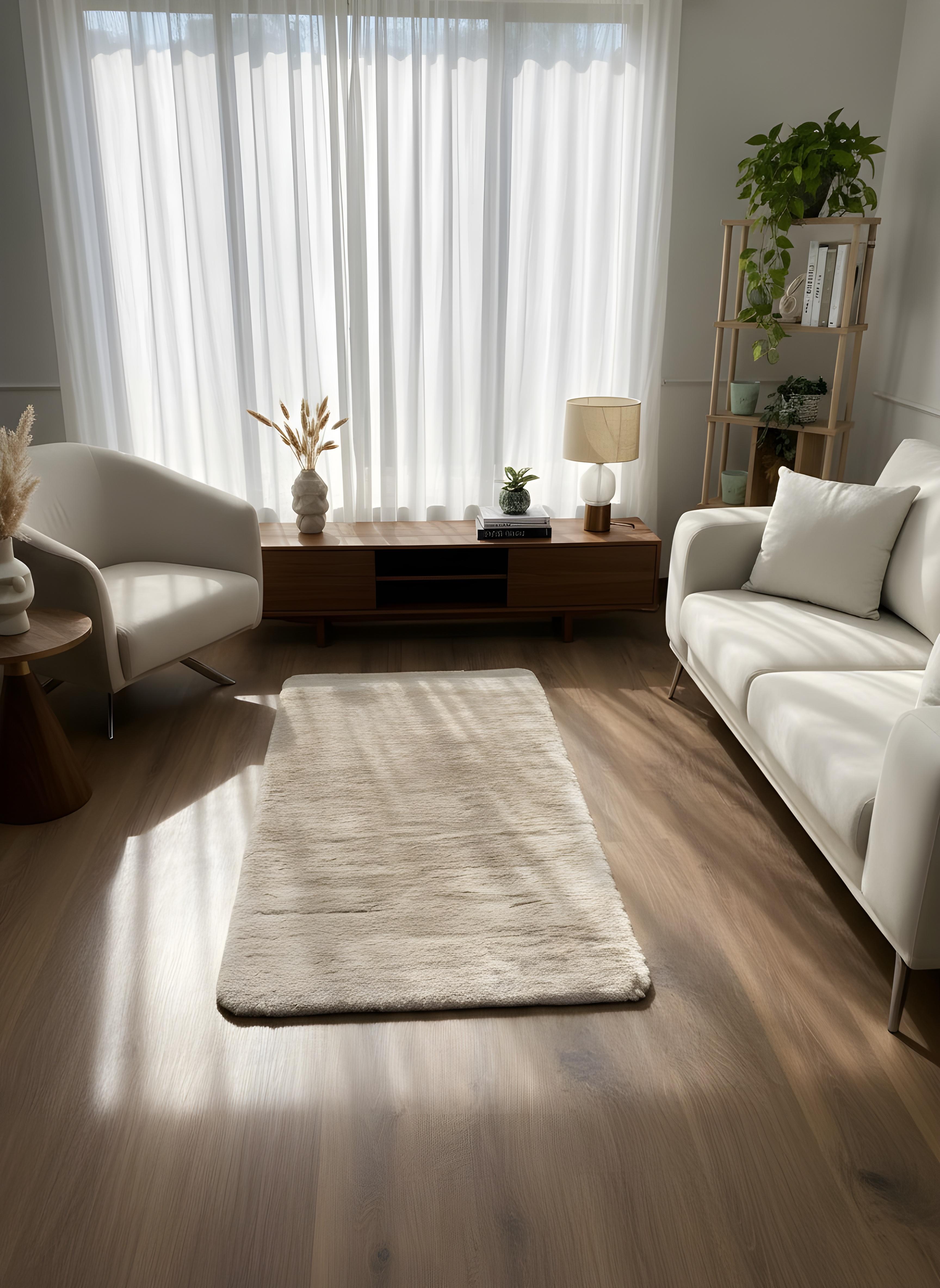 TAVŞAN BEJ - Kaymaz Deri Taban Tavşan Shaggy Yatak Odası Oturma Odası Çocuk Odası Halısı