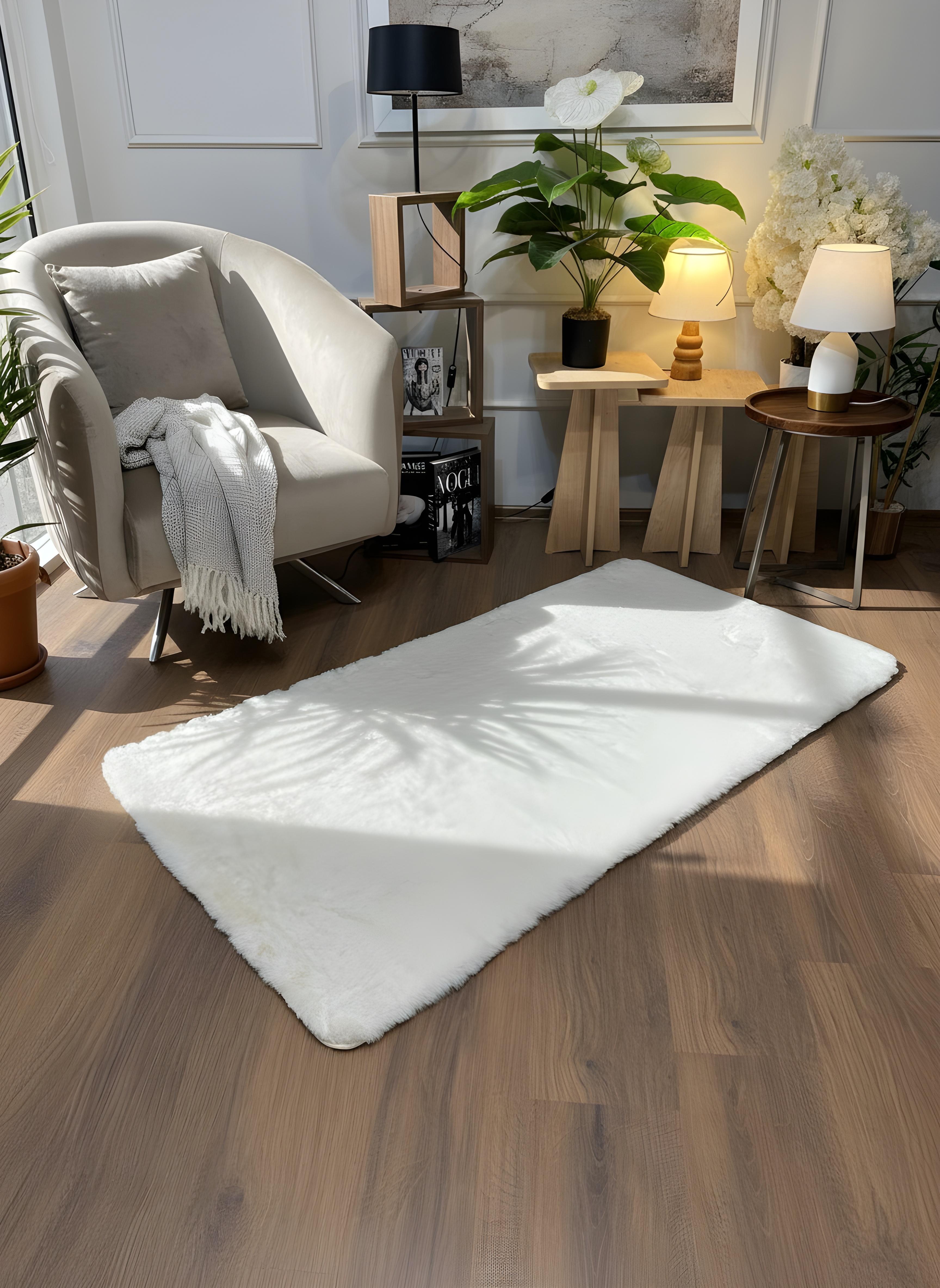 TAVŞAN KREM - Kaymaz Deri Taban Tavşan Shaggy Yatak Odası Oturma Odası Çocuk Odası Halısı