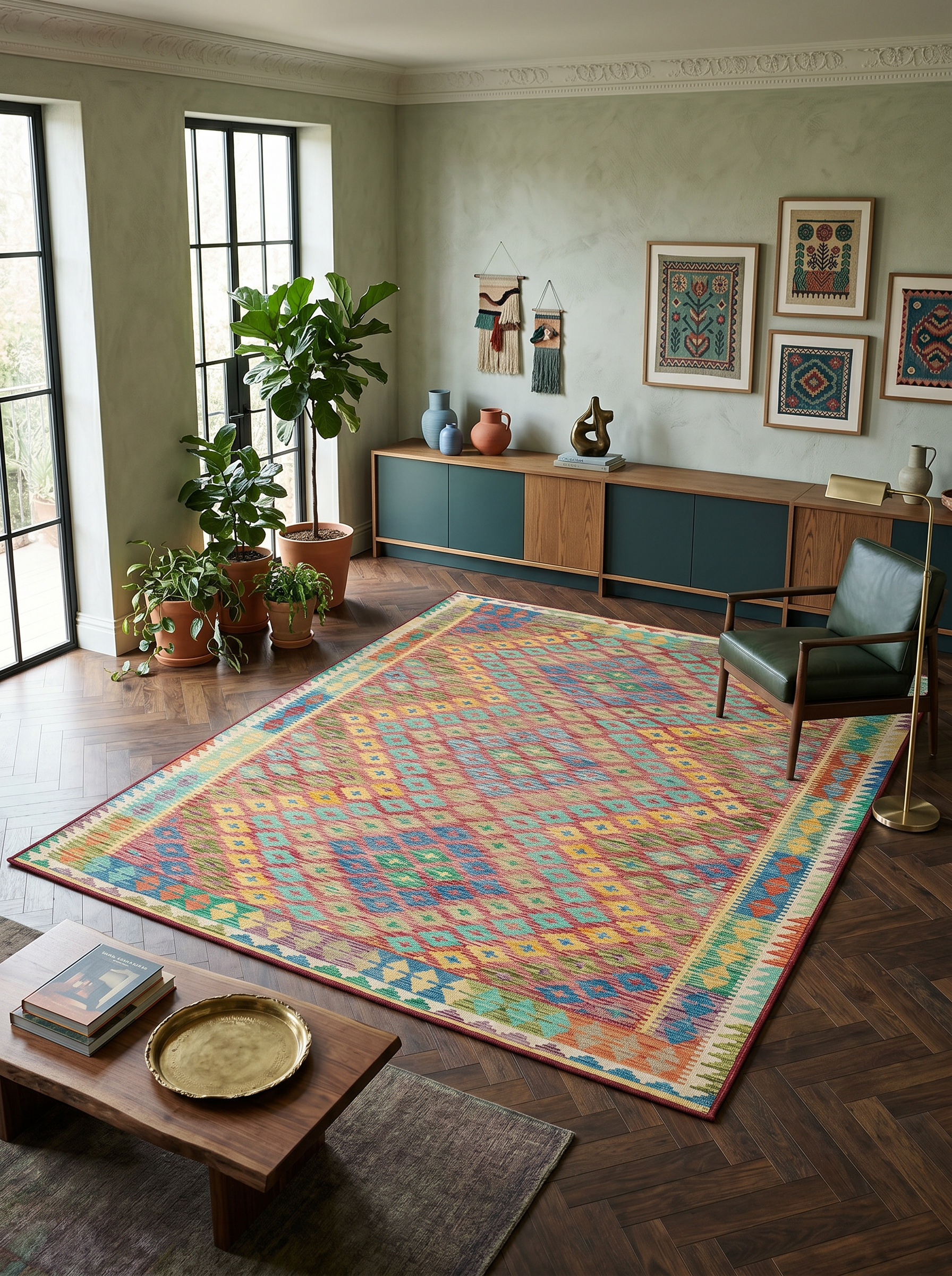 ARTE VN058 Klasik Geometrik Desenli Renkli Dekoratif Salon Mutfak Koridor Halısı