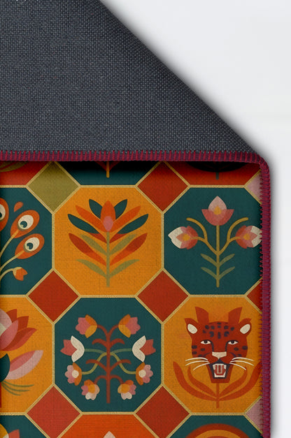 Arte HD031 Çiçek ve Hayvan Figürlü Modern Renkli Desenli Dekoratif Dokuma Halı