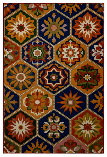 Arte HD040 Geometrik Çiçek Figürlü Modern Renkli Dekoratif Dokuma Halı