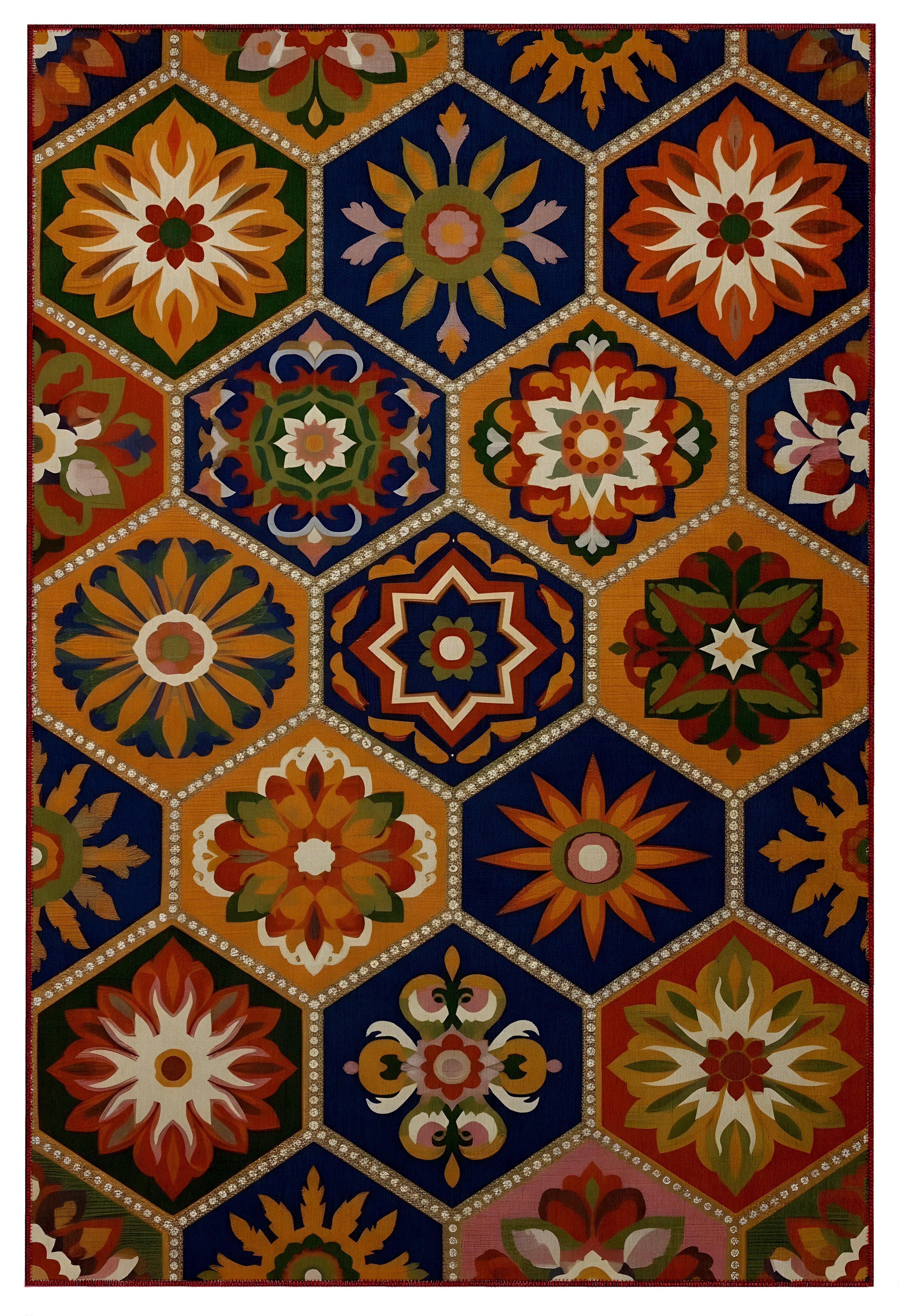 Arte HD040 Geometrik Çiçek Figürlü Modern Renkli Dekoratif Dokuma Halı